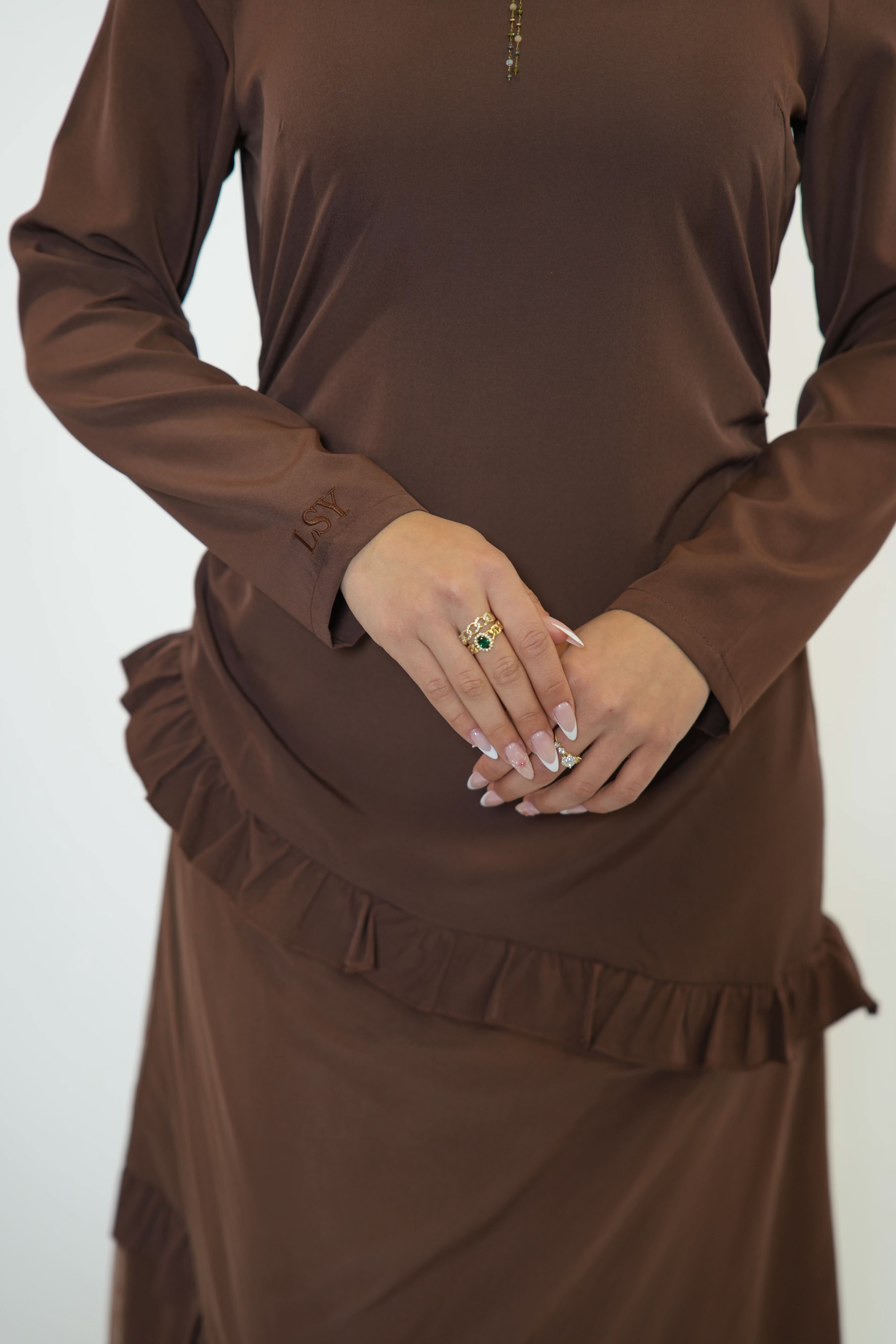 ROMANCE RUFFLE DRESS - ESPRESSO - Losyana.Shop