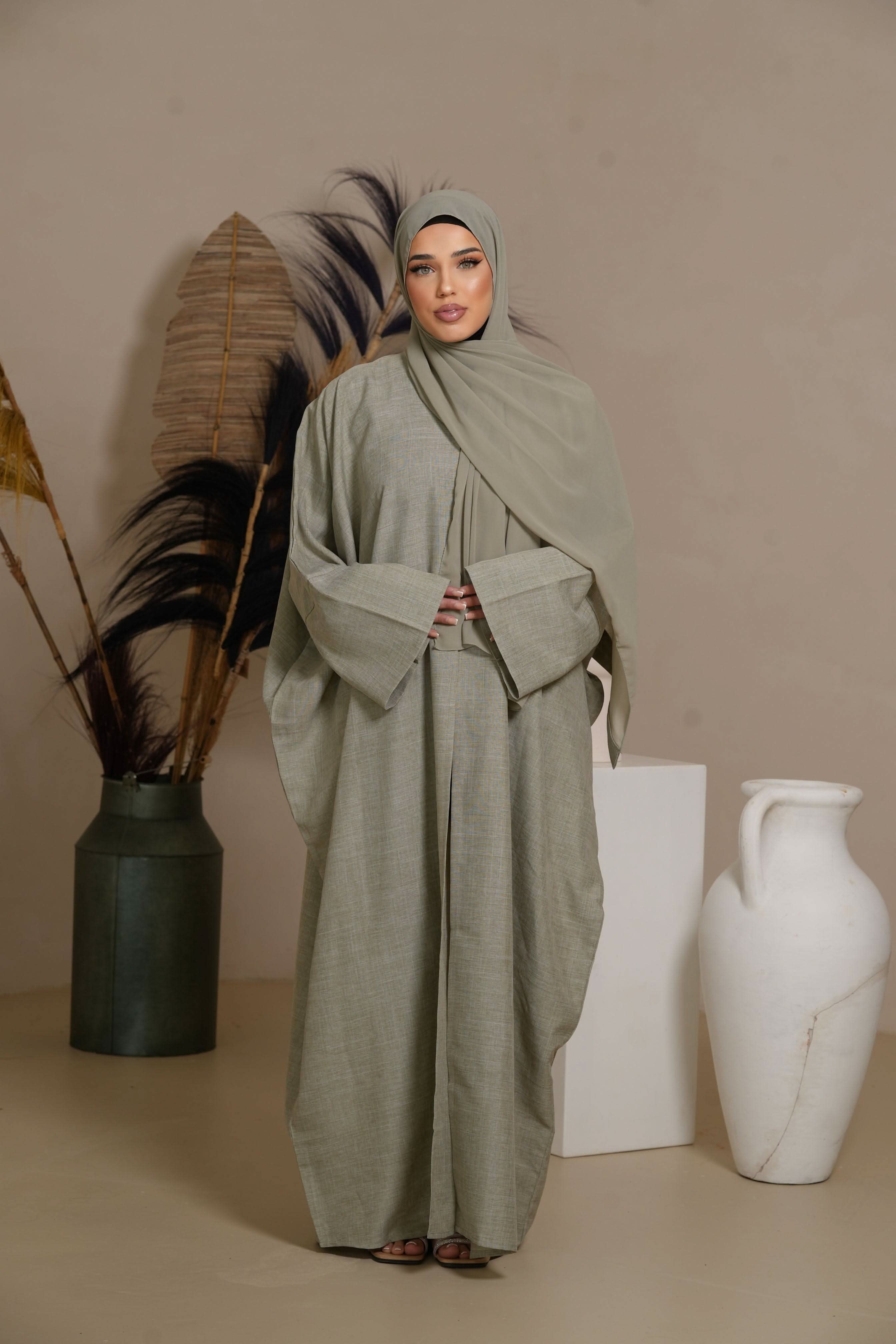 DXB linen Abaya - pistachio - Losyana.Shop