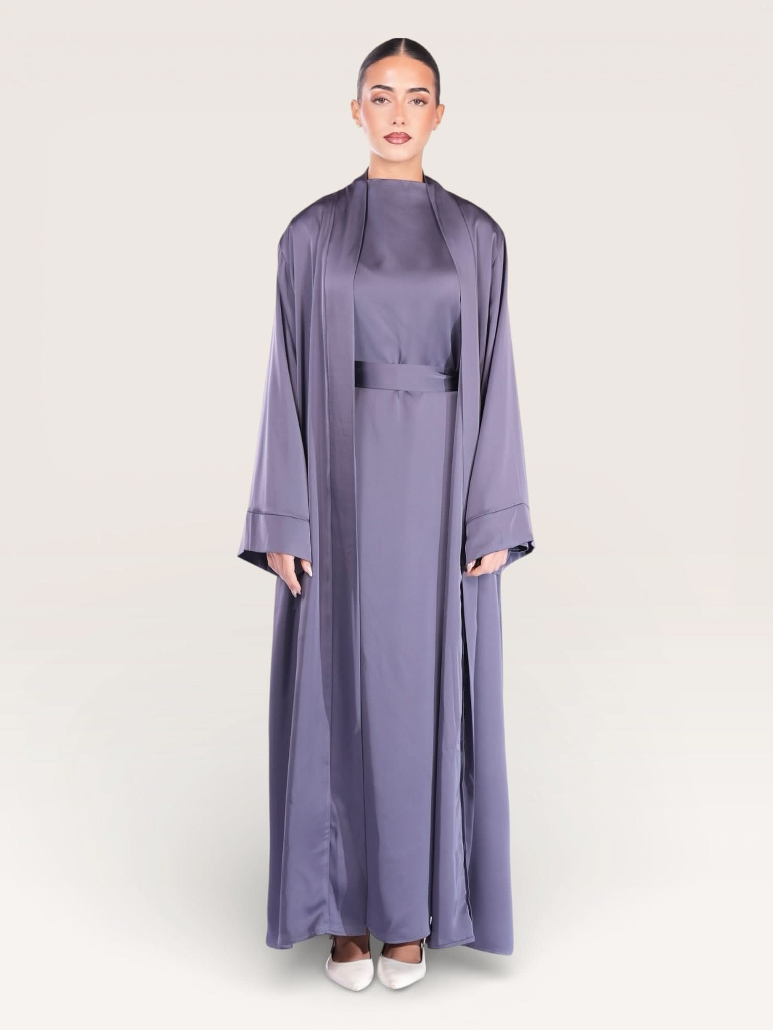 satin kimono abaya - midnight - Losyana.Shop