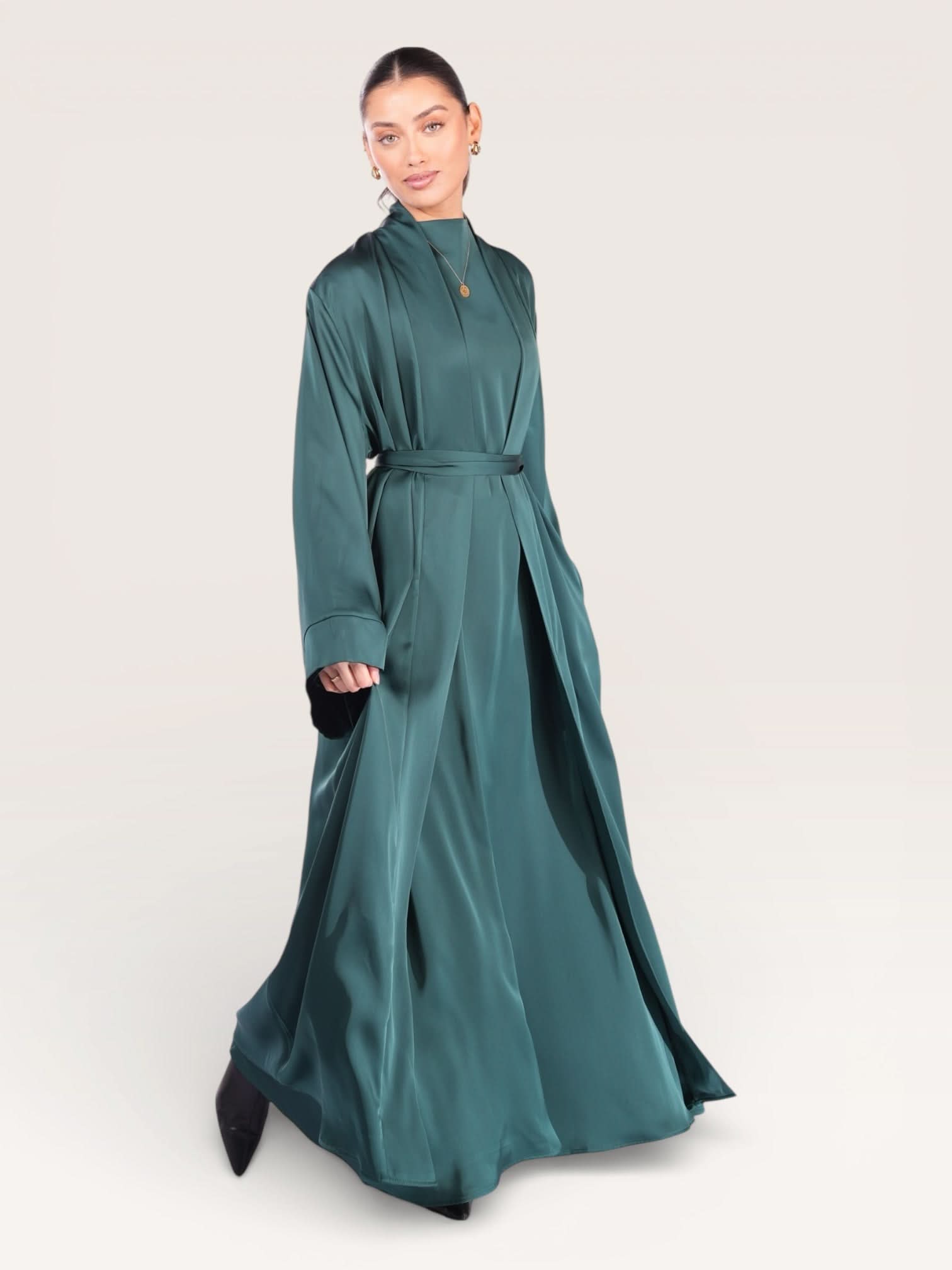 satin kimono abaya - royal green - Losyana.Shop