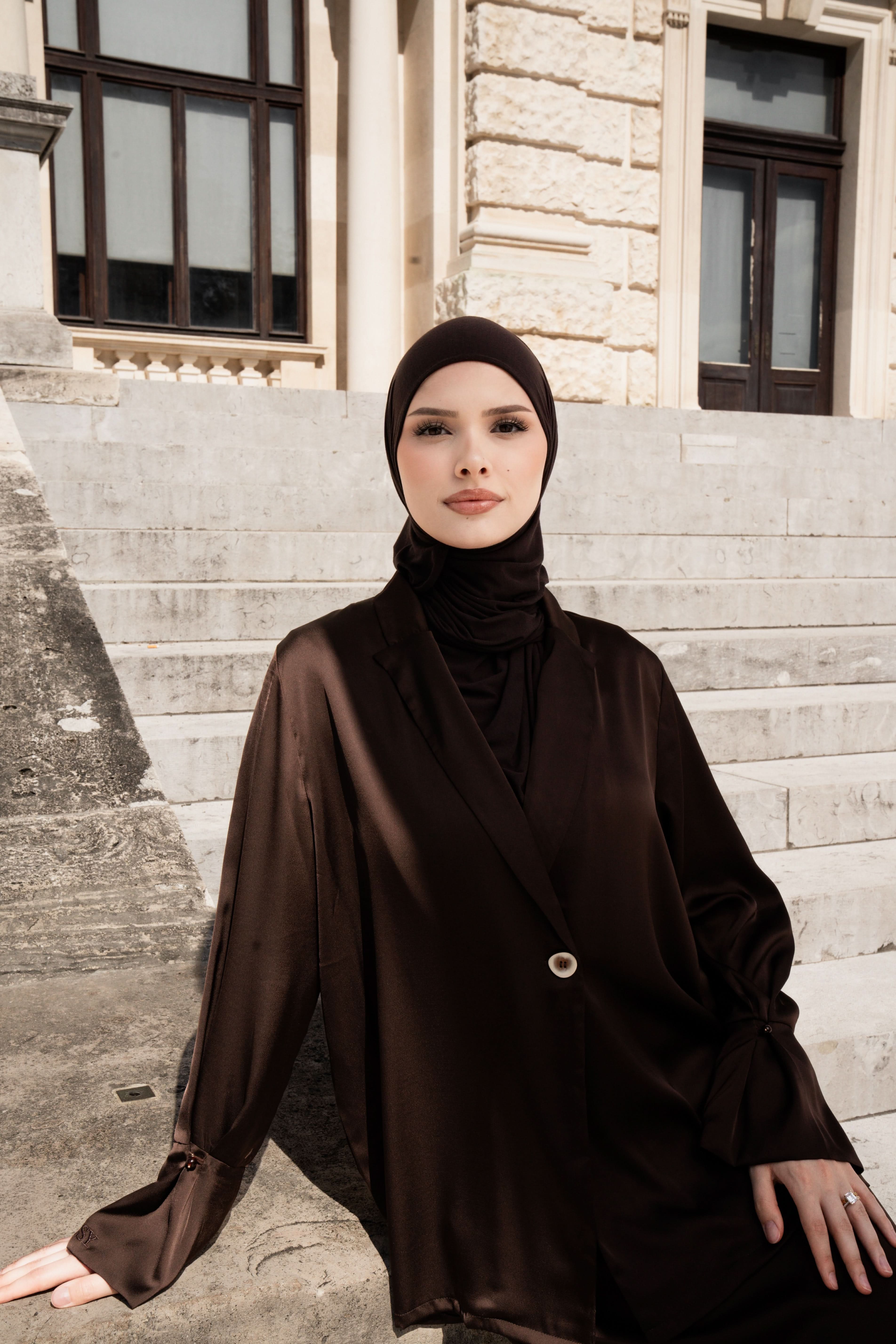 satin silk cardigan - espresso - Losyana.Shop