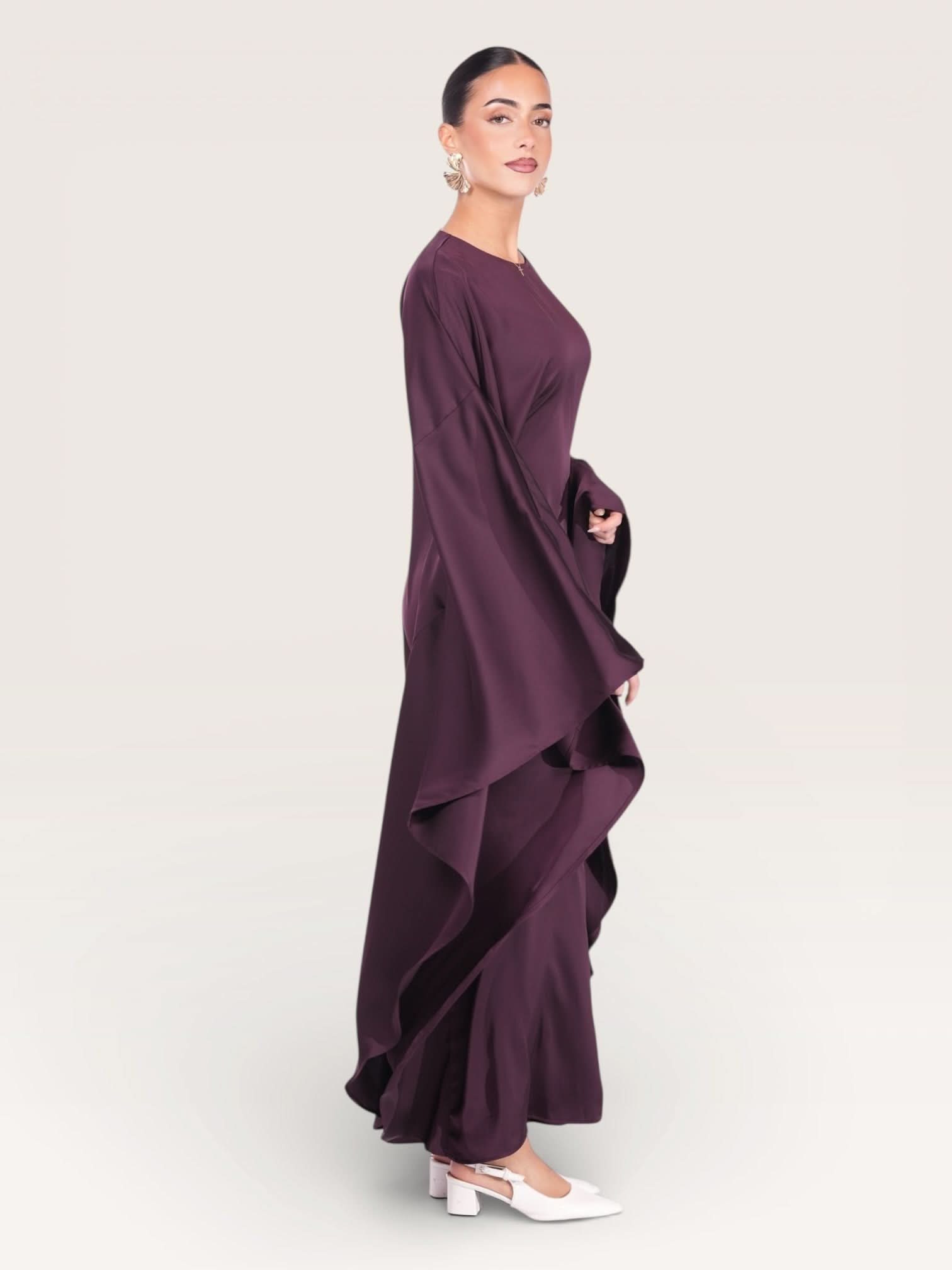 royal satin abaya - eggplant - Losyana.Shop