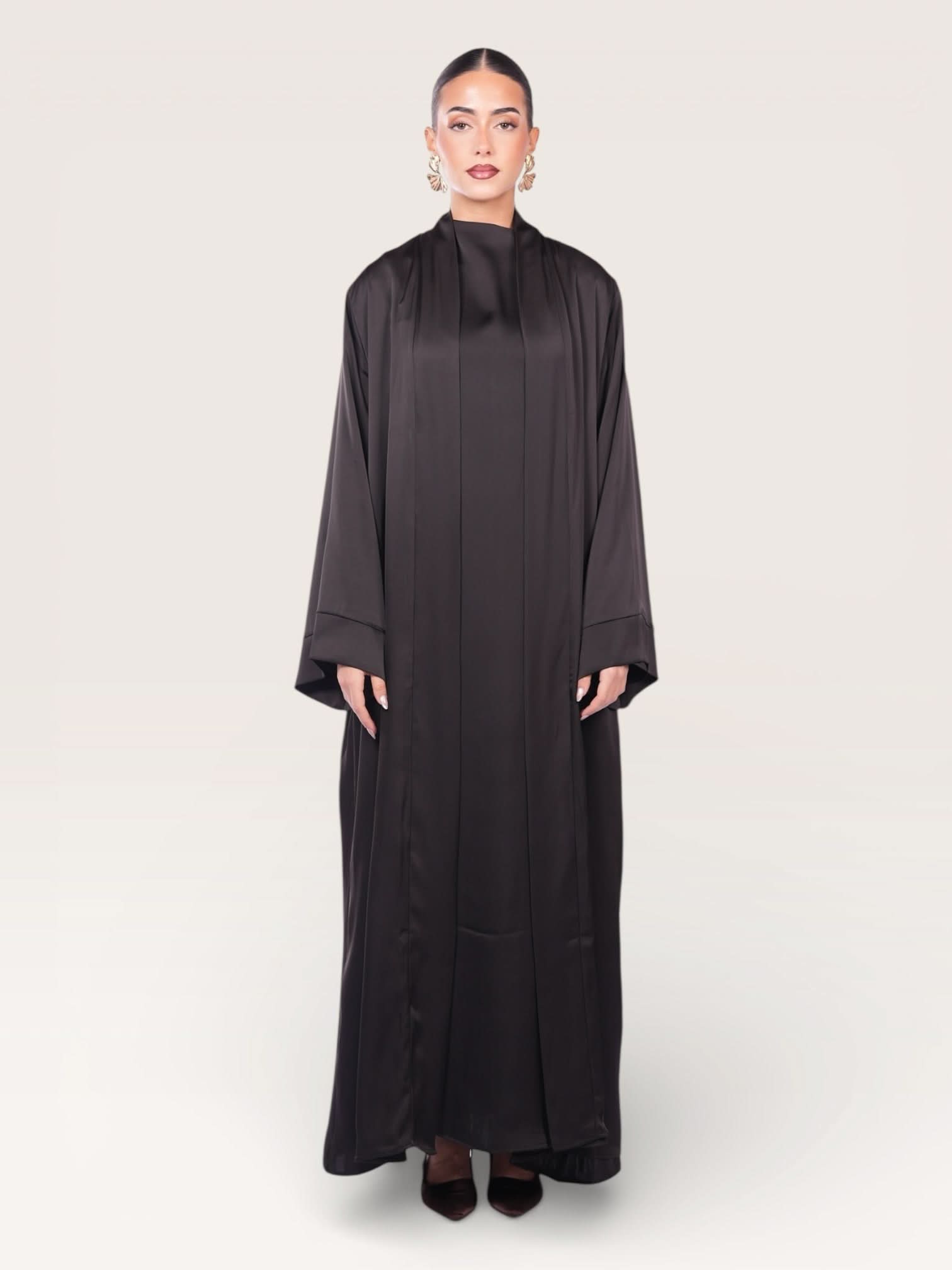 satin kimono abaya - black
