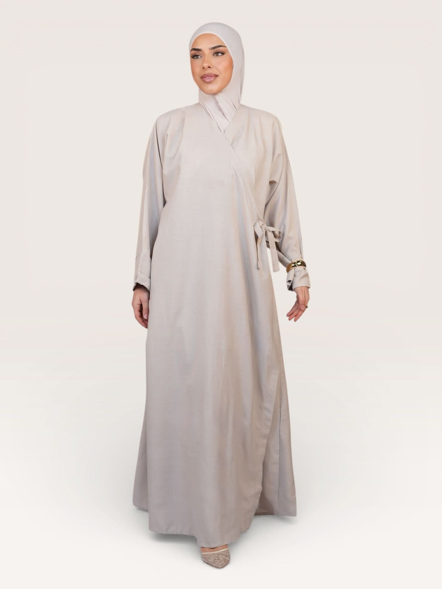 wickel linen abaya - mink - Losyana.Shop