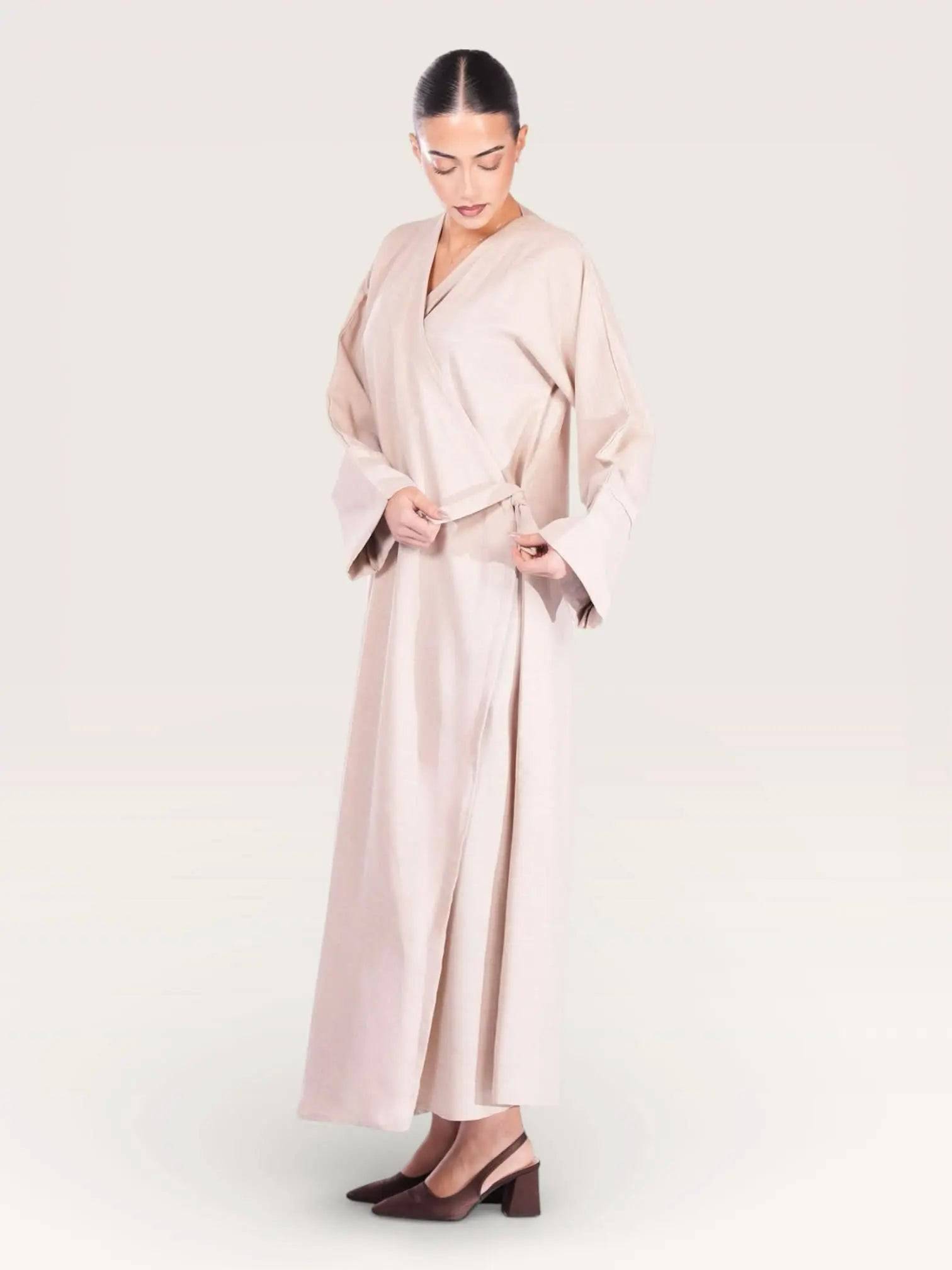wickel linen abaya - beige - Losyana.Shop