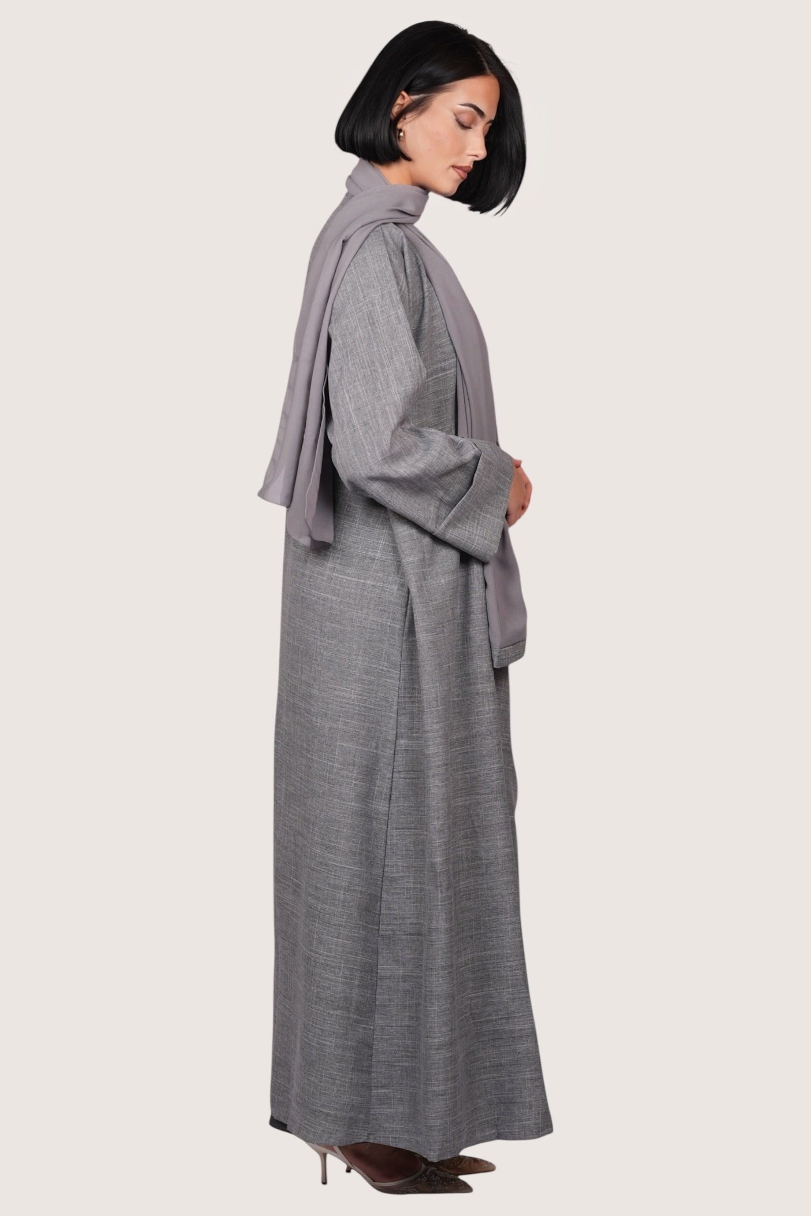 wickel linen abaya - grey