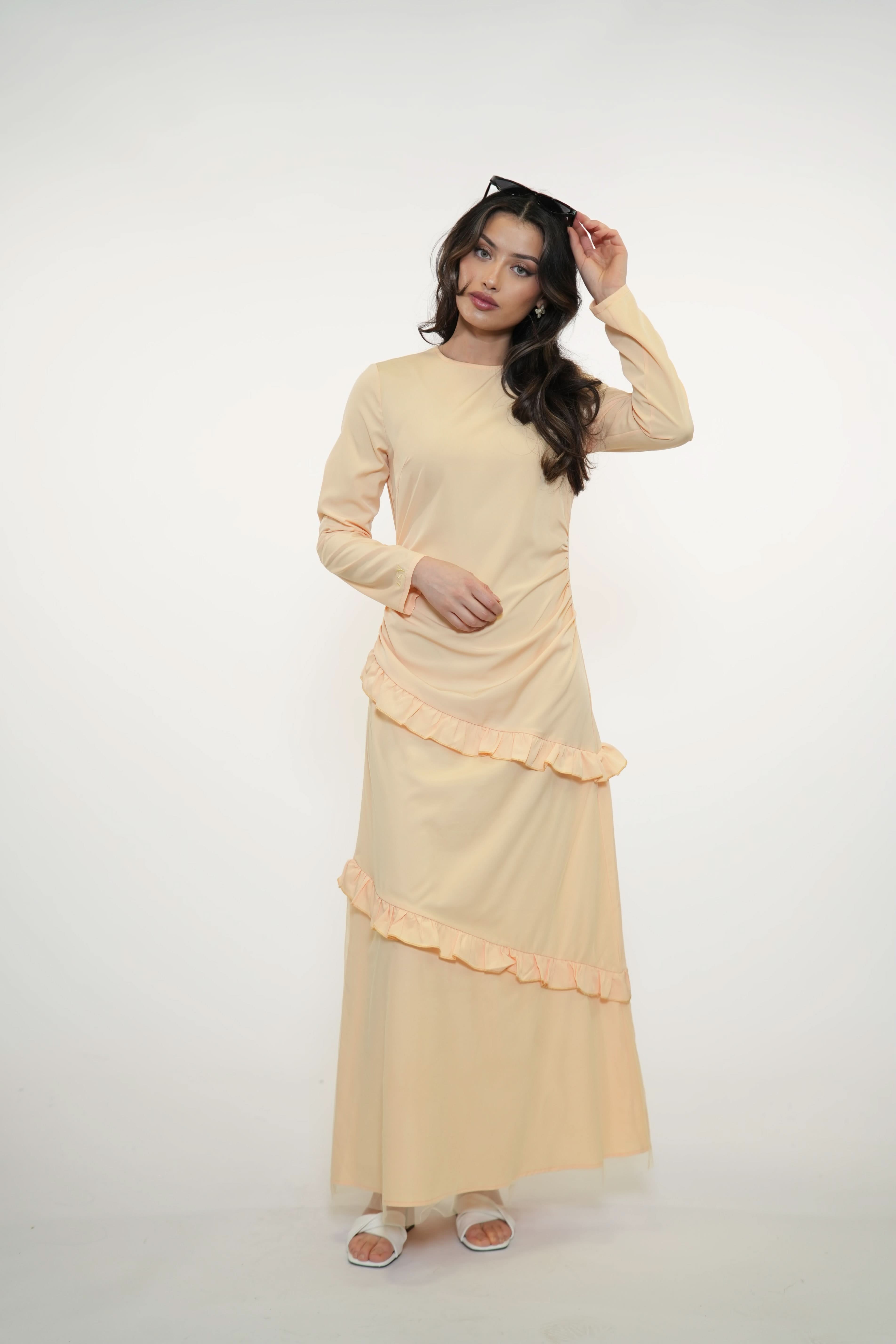 ROMANCE RUFFLE DRESS - APRICOT - Losyana.Shop