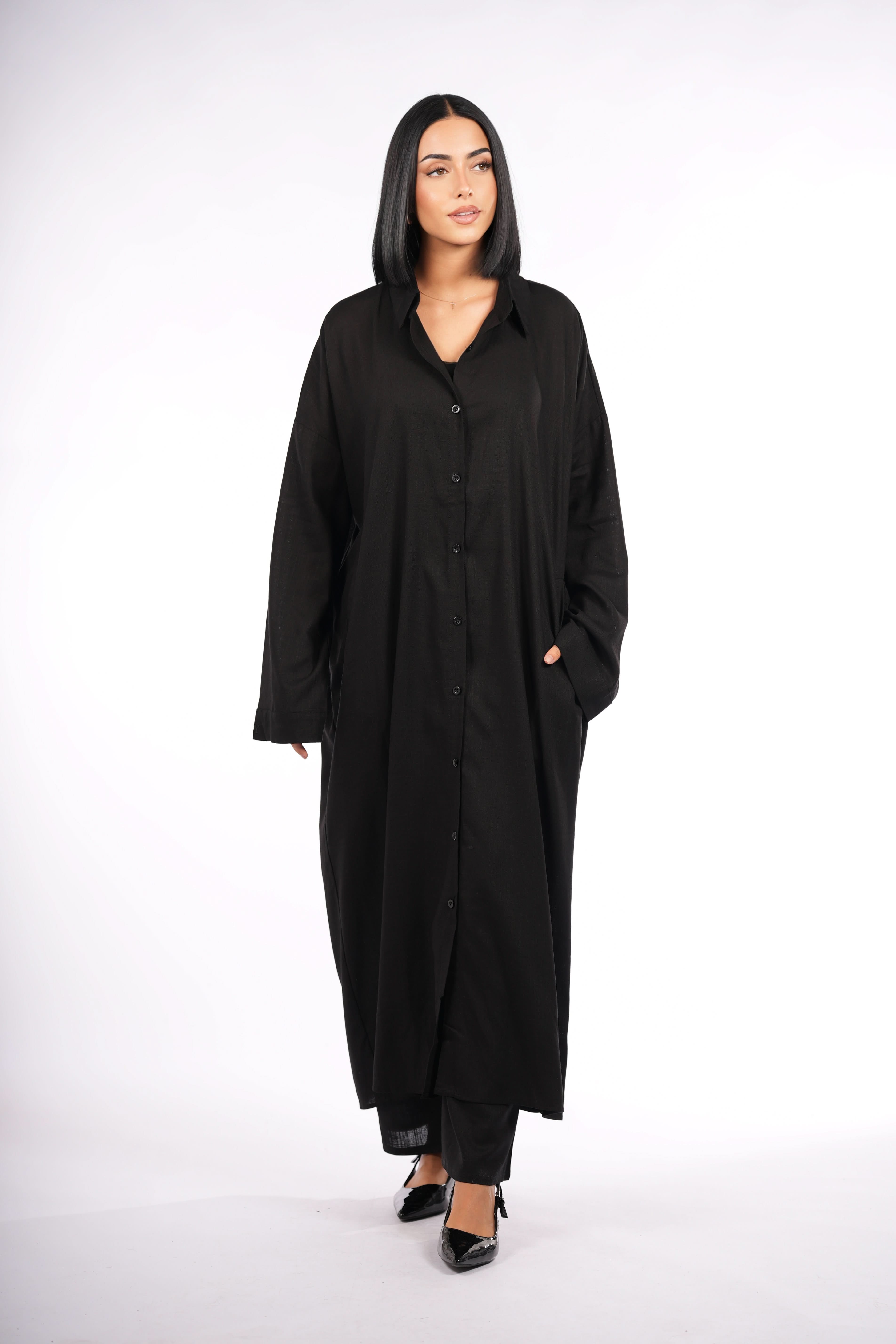palma linen set - black - Losyana.Shop