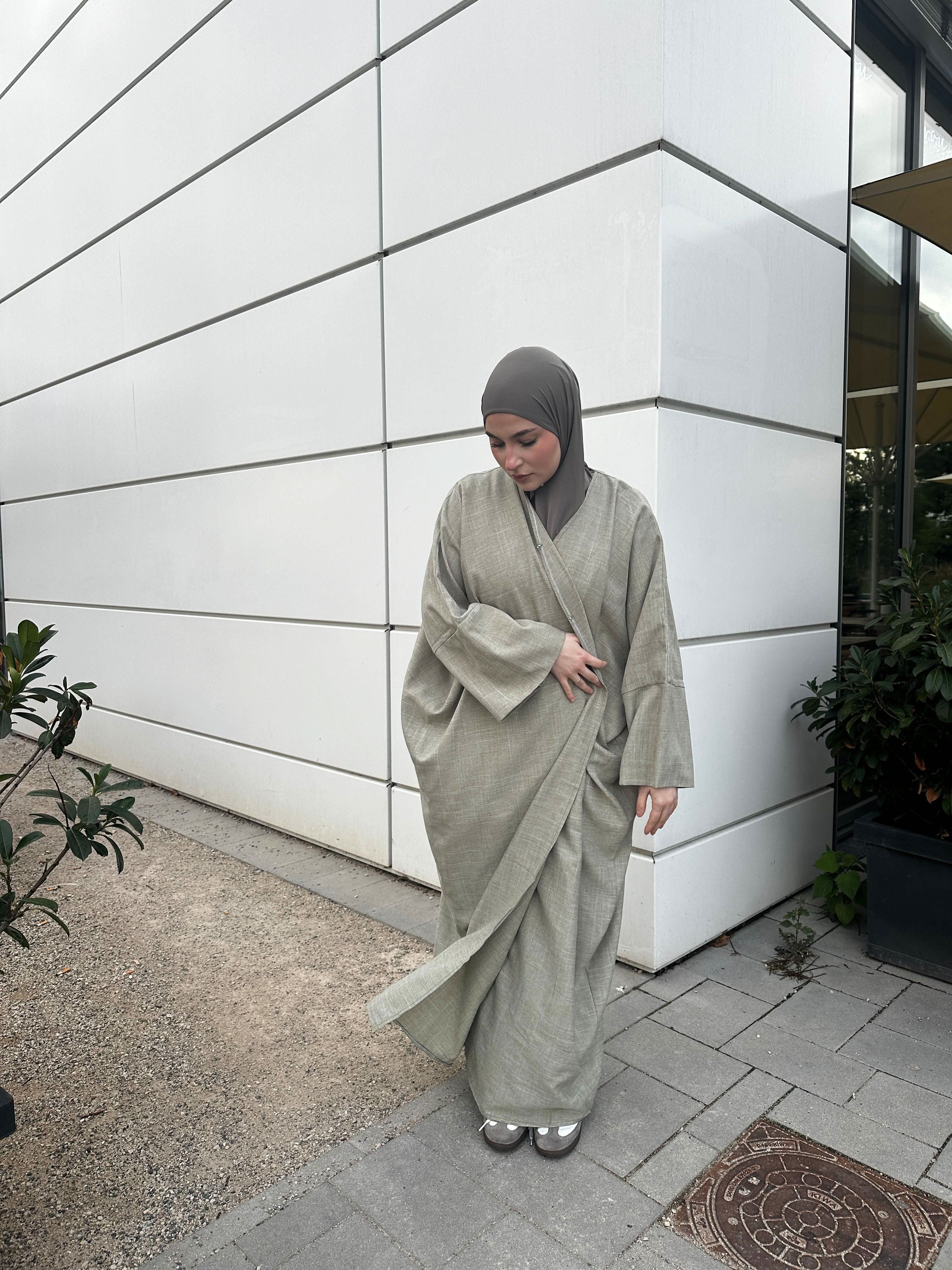 DXB linen Abaya - pistachio - Losyana.Shop