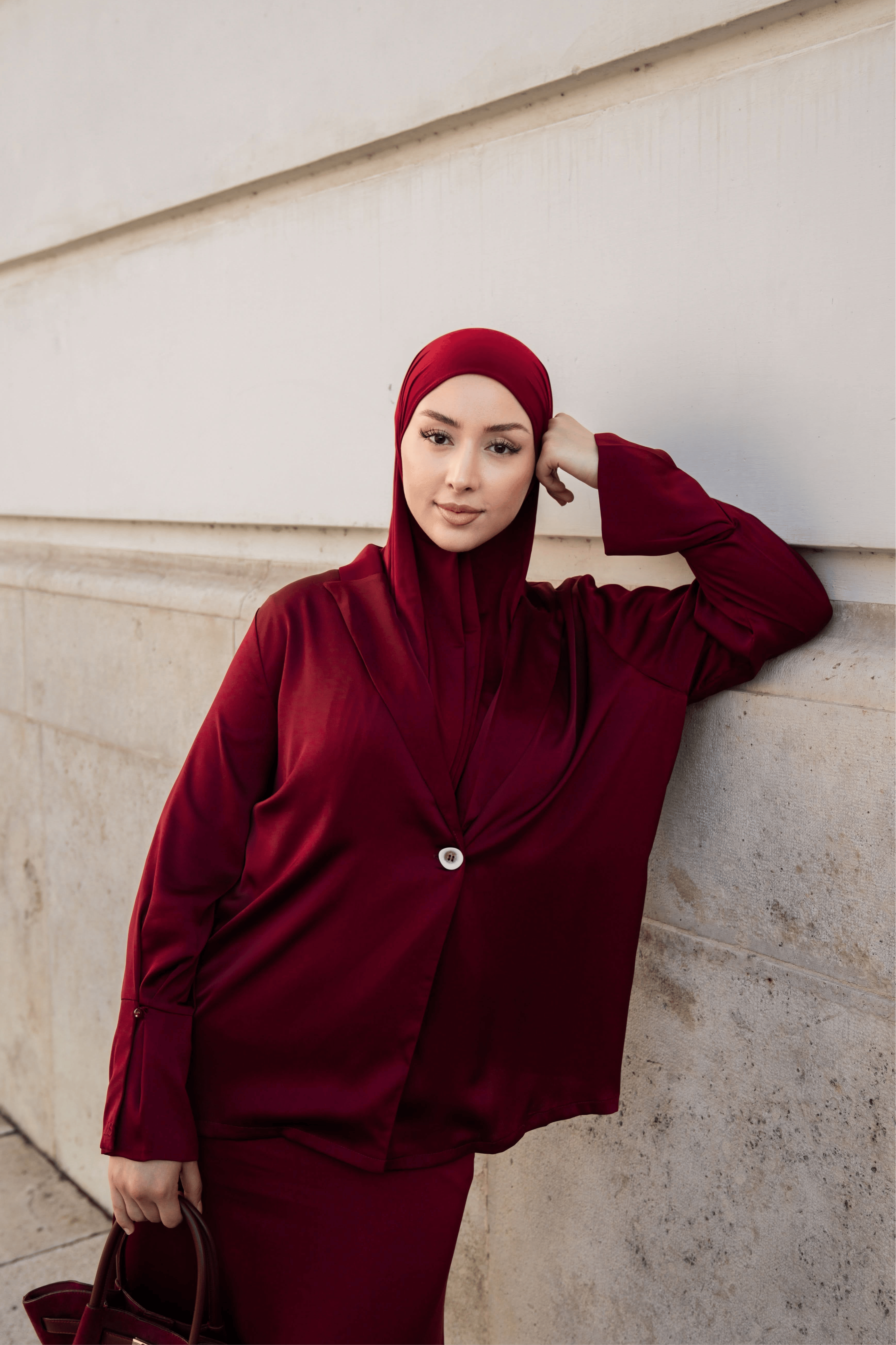 satin silk cardigan - bordeaux - Losyana.Shop