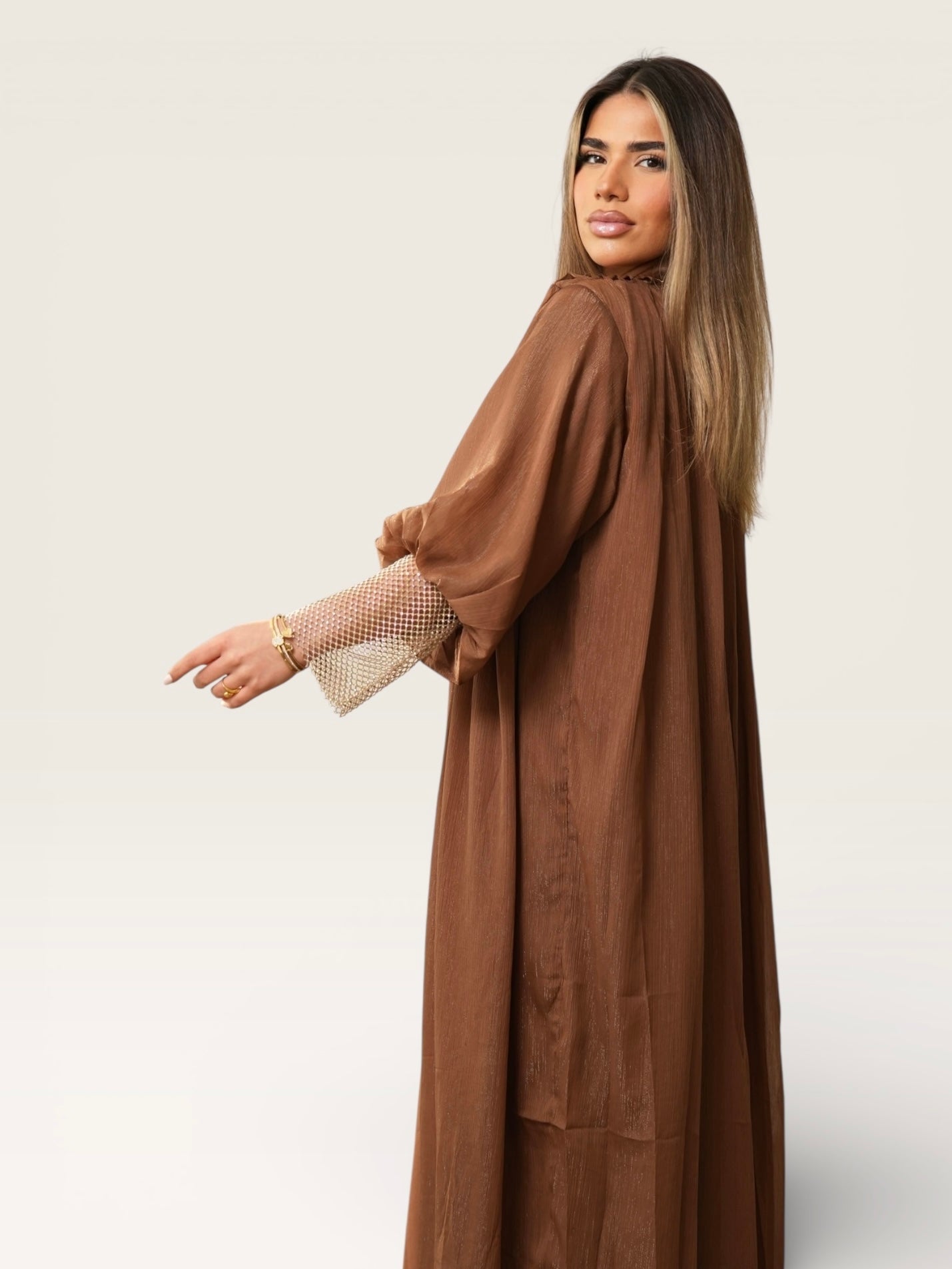 Glitter ballon Abaya - caramel - Losyana.Shop