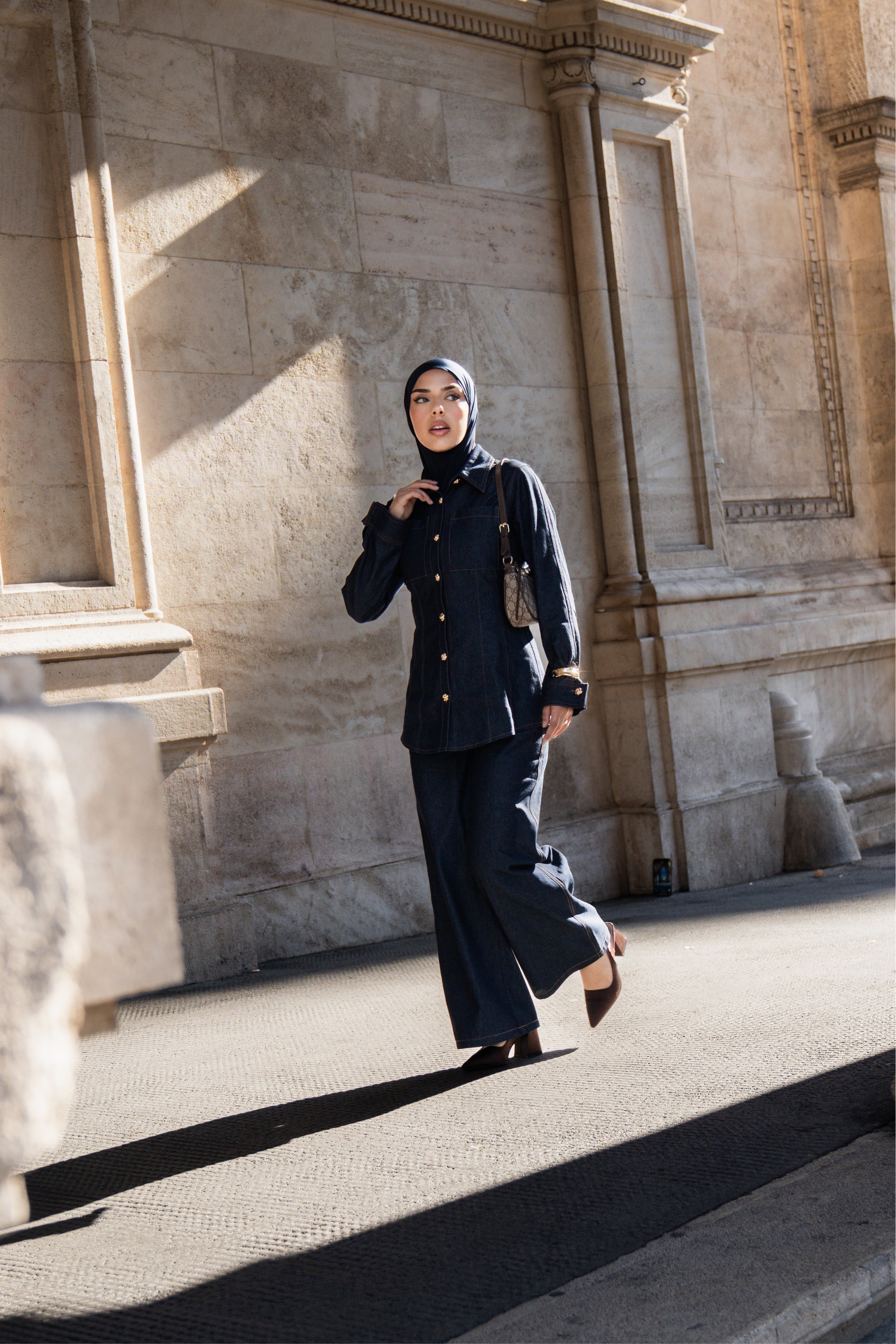 denim gold button shirt - Losyana.Shop