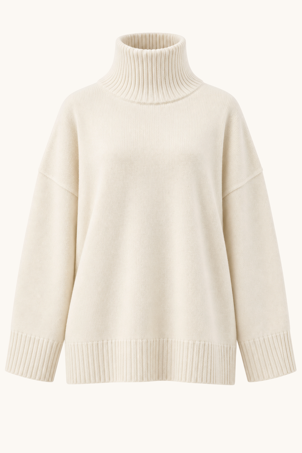 LOSYANA Wollpullover in Cream mit hohem Stehkragen und lockerem Schnitt aus 100% Wolle