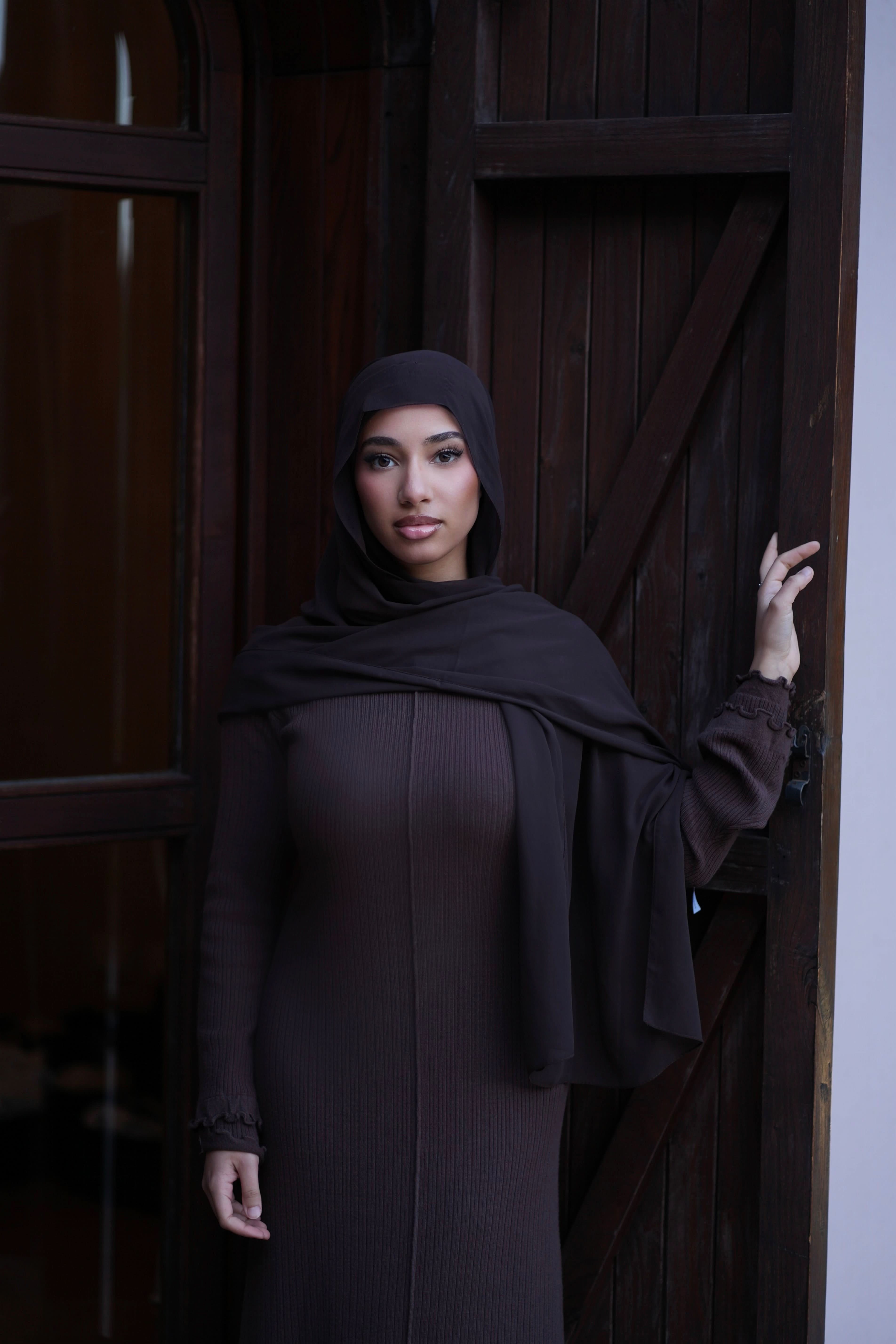 RUFFLED MAXI DRESS - ESPRESSO - Losyana.Shop