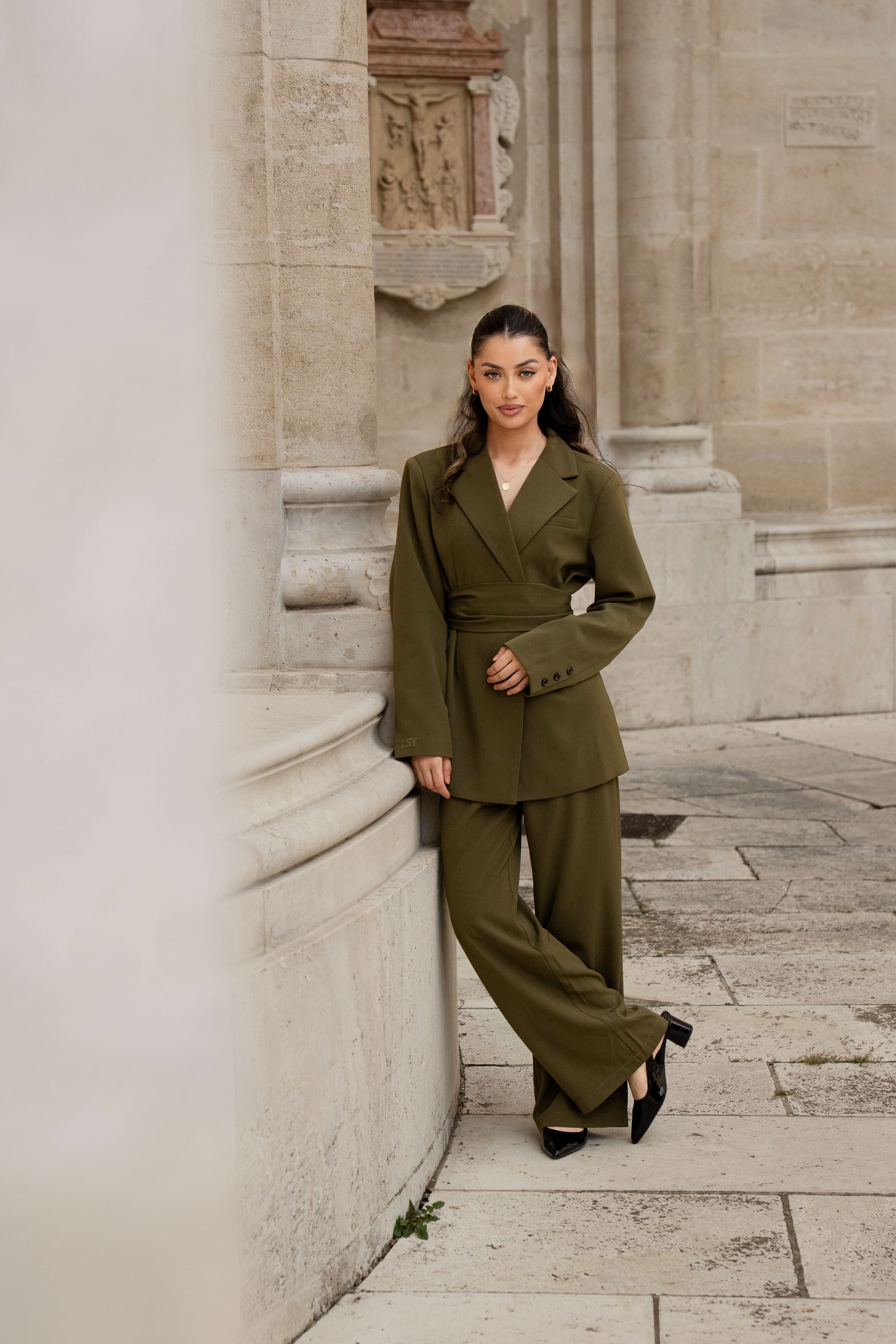 the noble belted blazer - olive - Losyana.Shop
