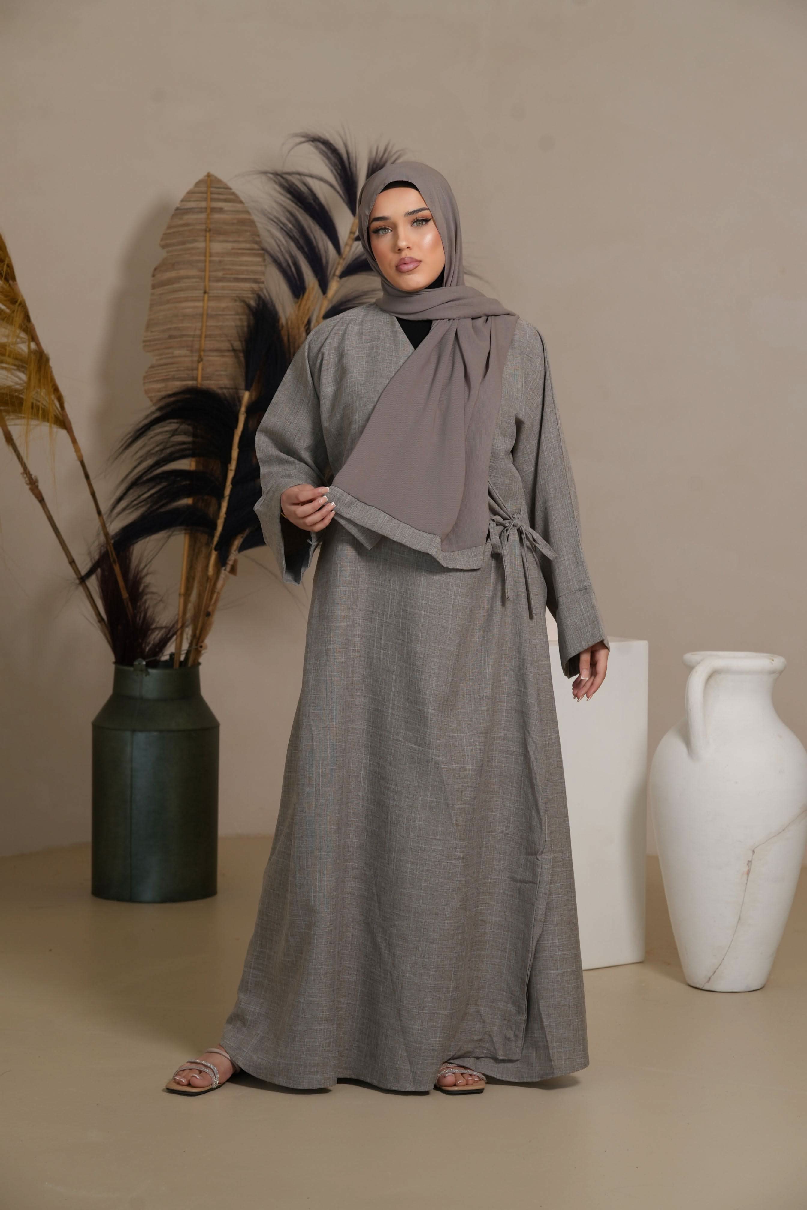 DXB Wickel Linen Abaya - venge - Losyana.Shop
