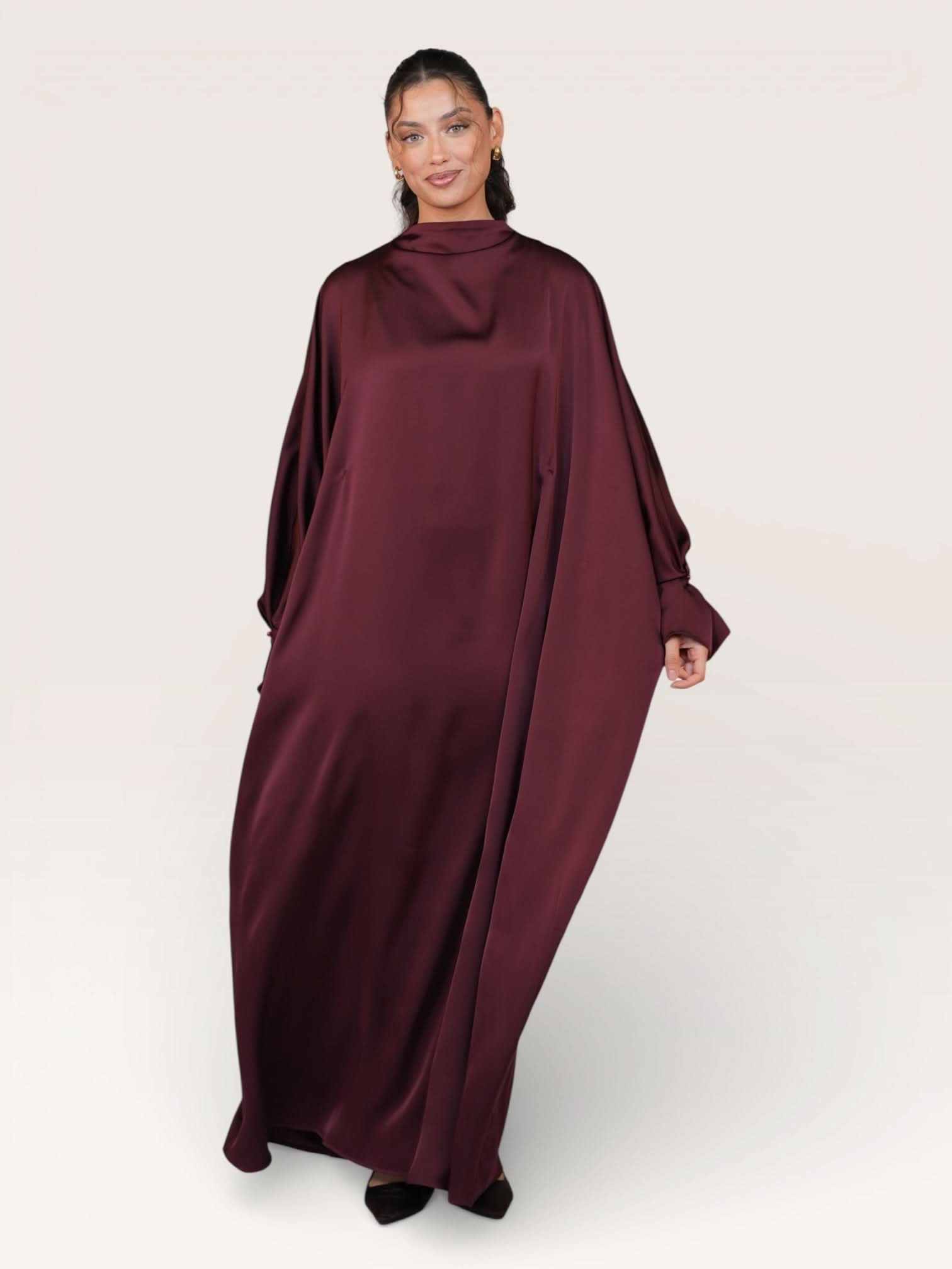 arabian satin abaya - bordeaux - Losyana.Shop