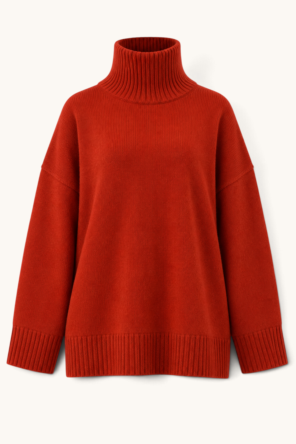 LOSYANA Wollpullover in Rot mit hohem Stehkragen und lockerem Schnitt aus 100% Wolle