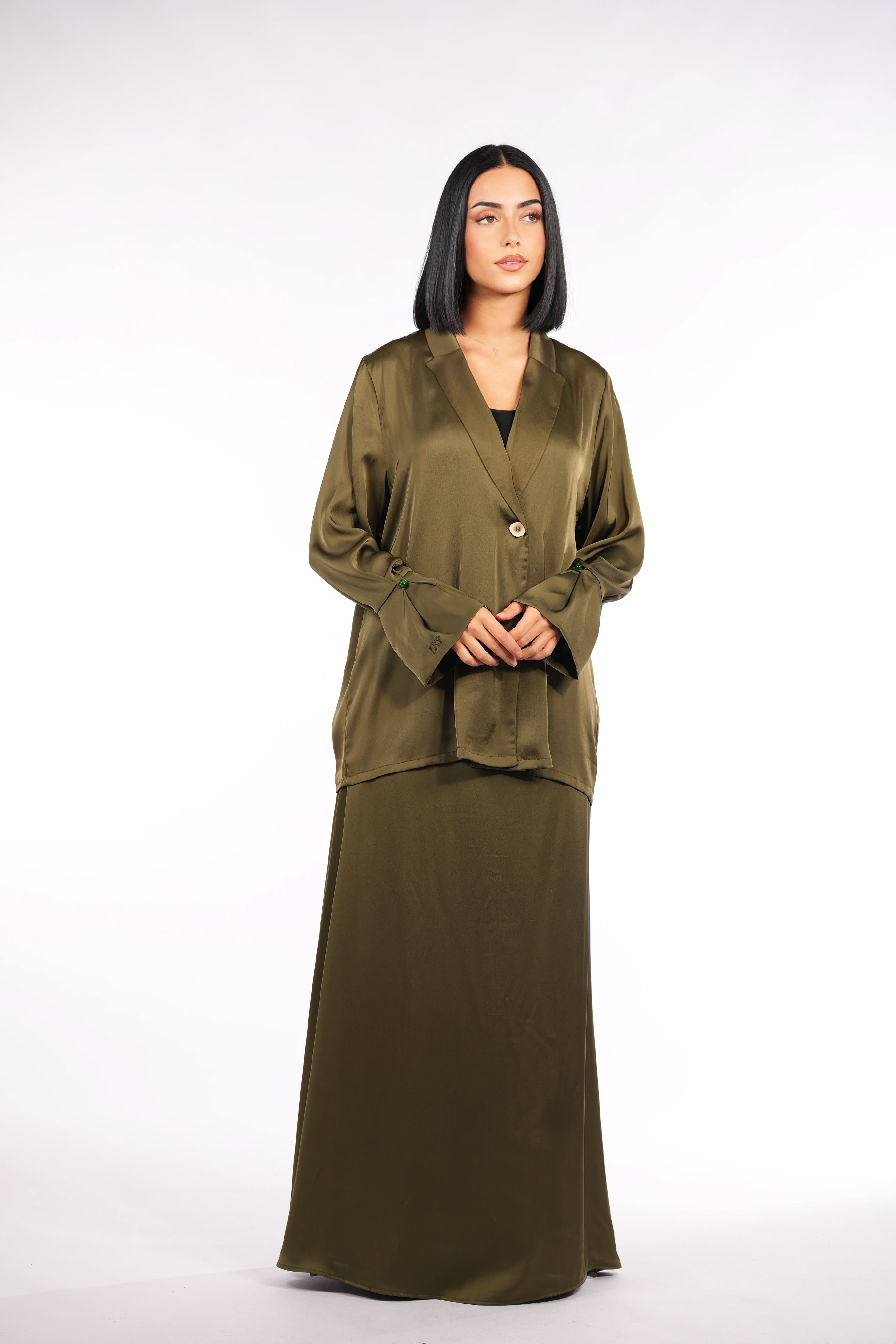 satin silk cardigan - olive - Losyana.Shop