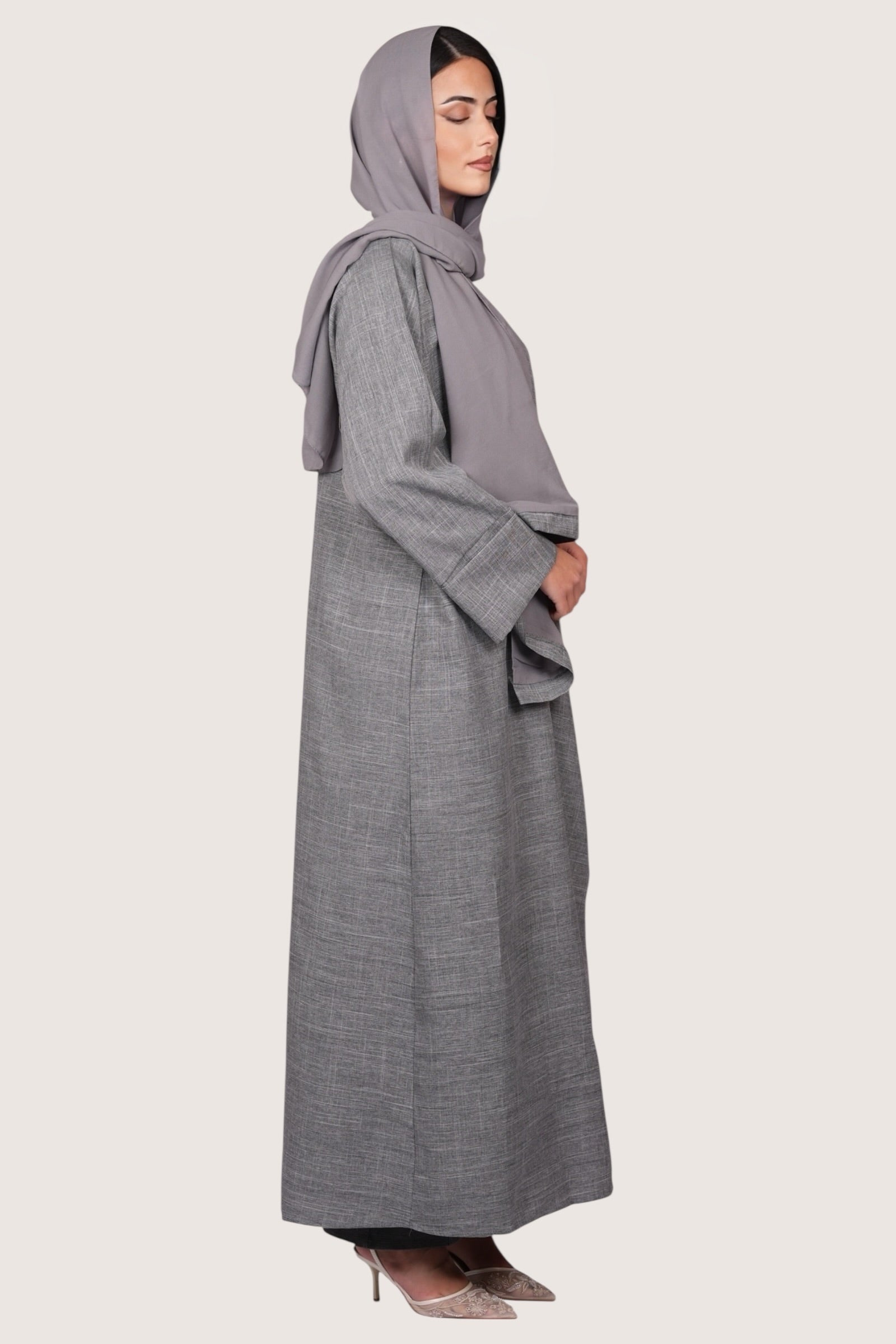 wickel linen abaya - grey