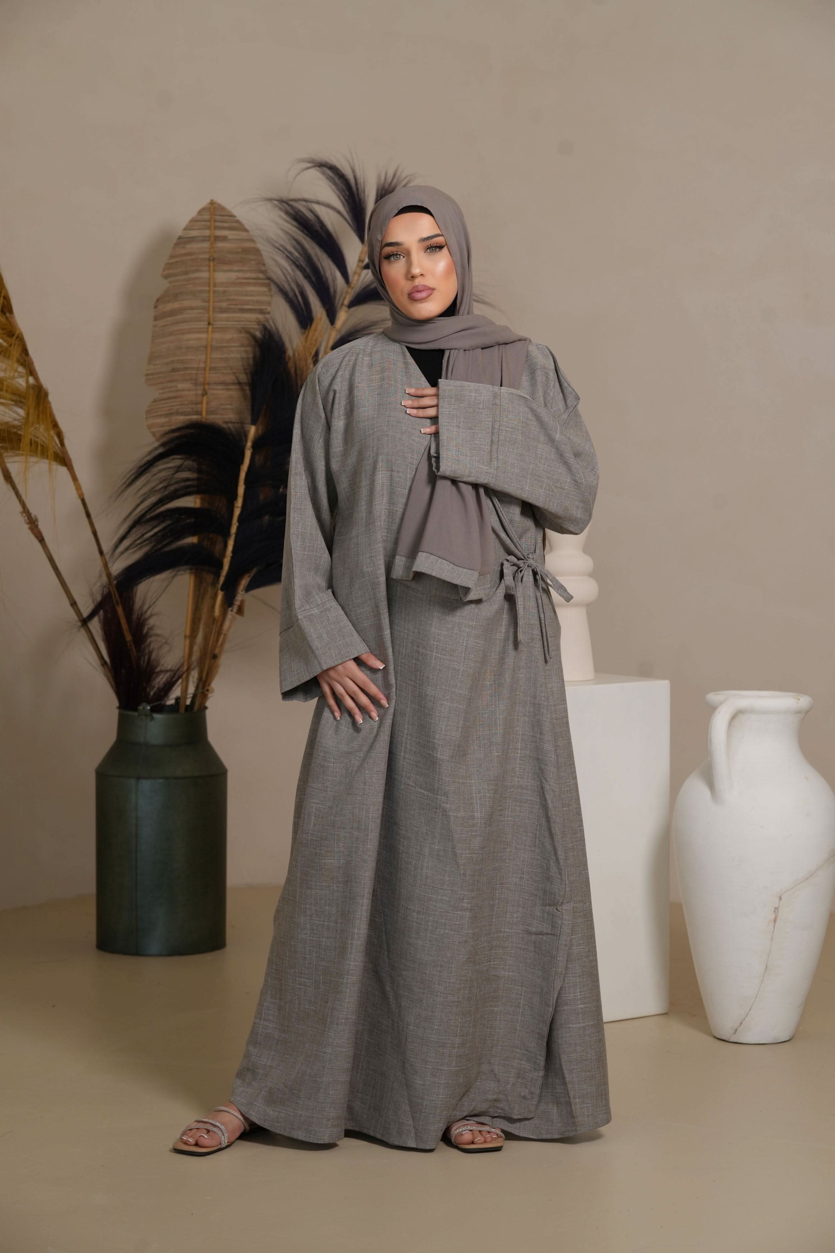 DXB Wickel Linen Abaya - venge - Losyana.Shop