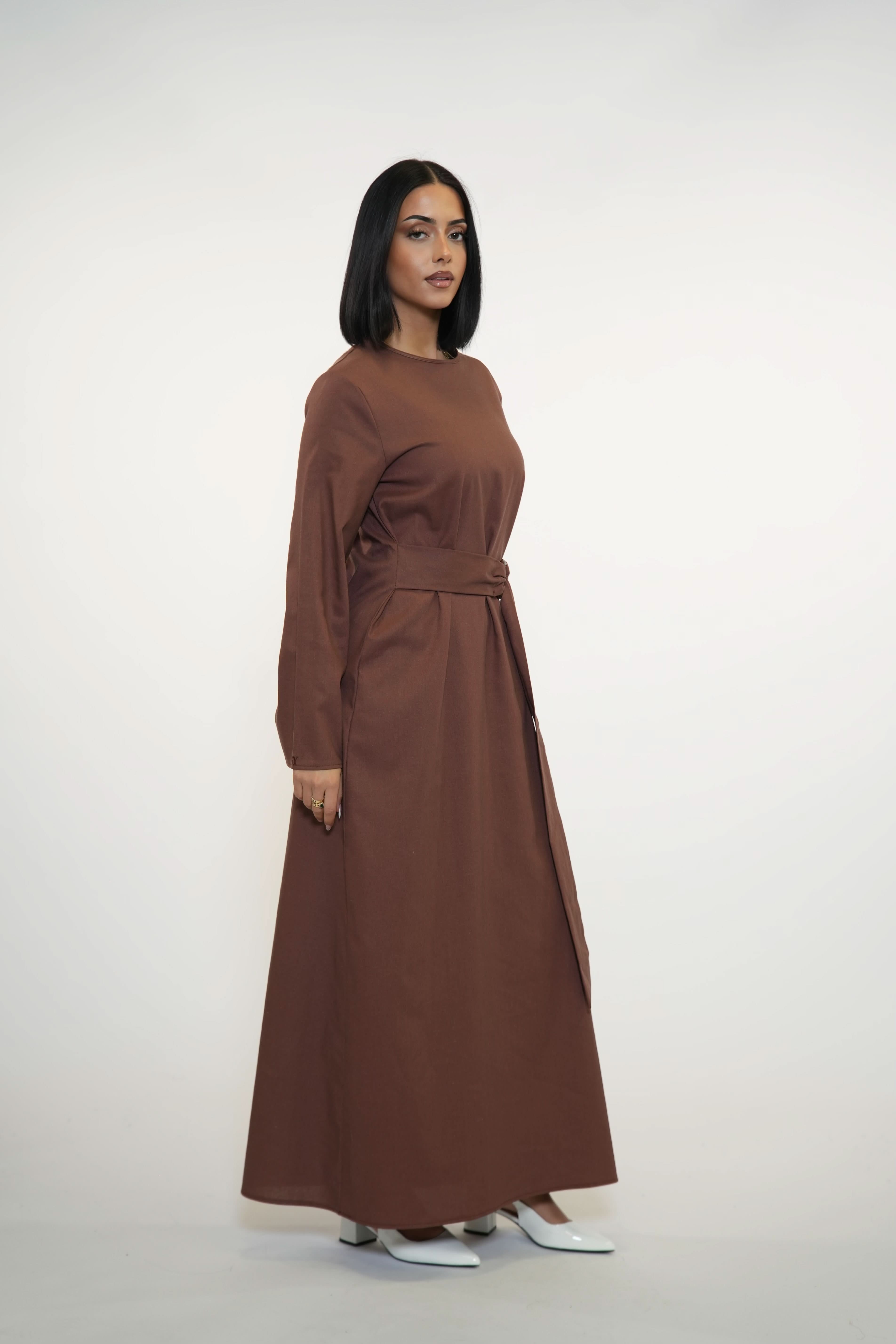 AMALFI LINEN DRESS - BROWN - Losyana.Shop