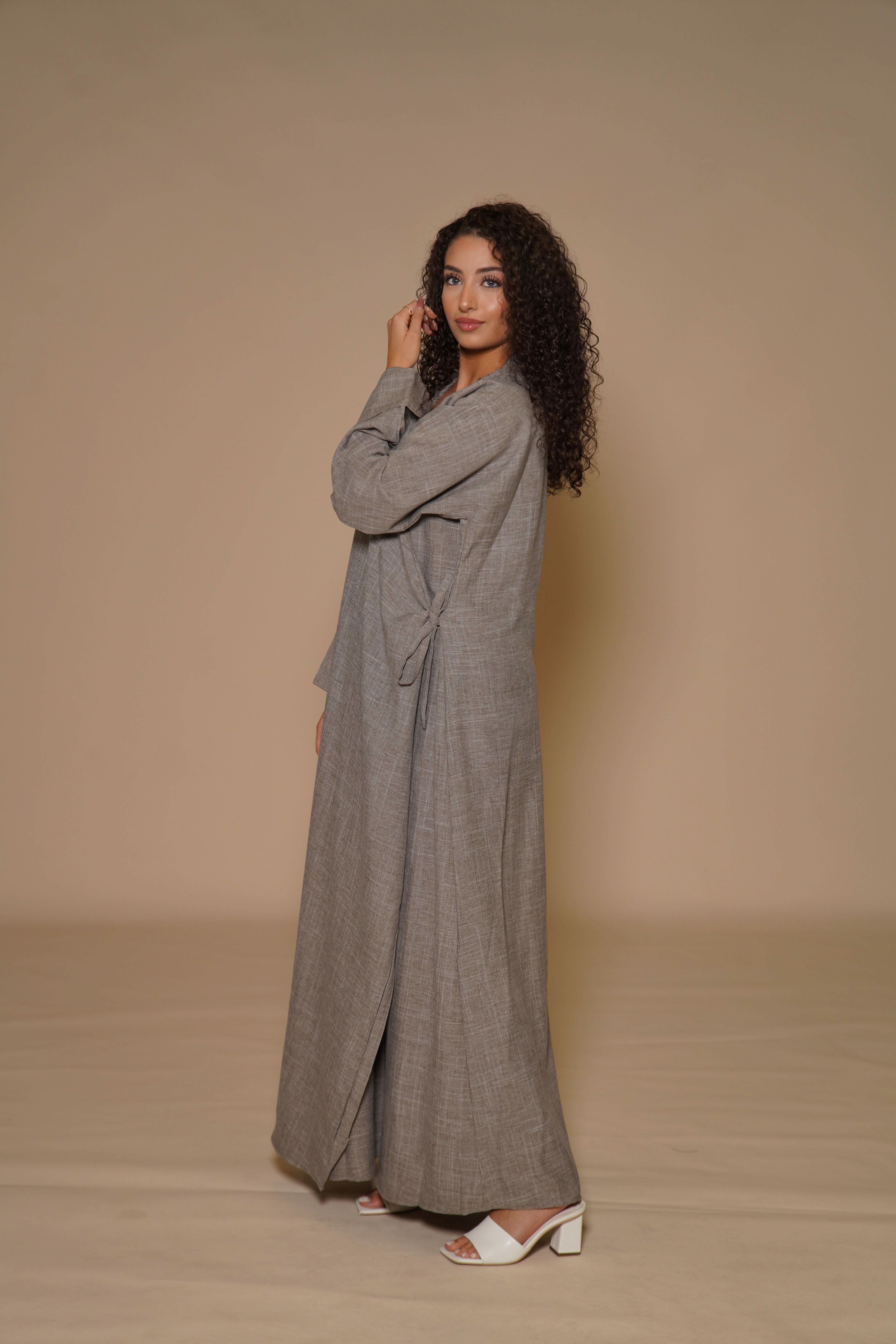 DXB Wickel Linen Abaya - venge - Losyana.Shop