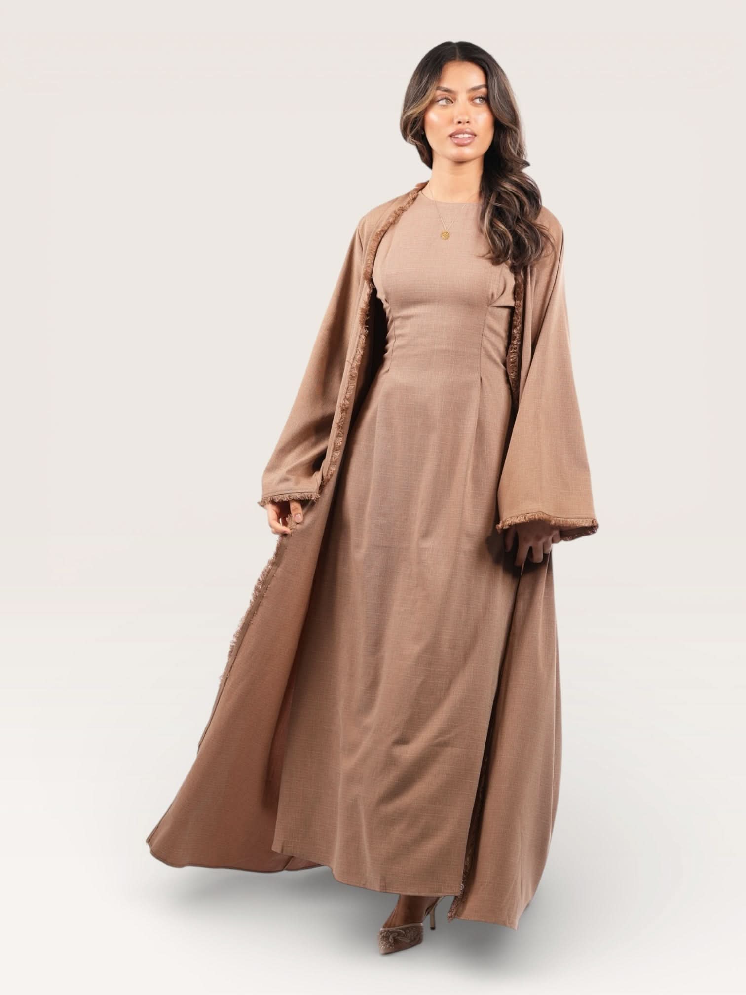 linen corset & kimono - brown mousse