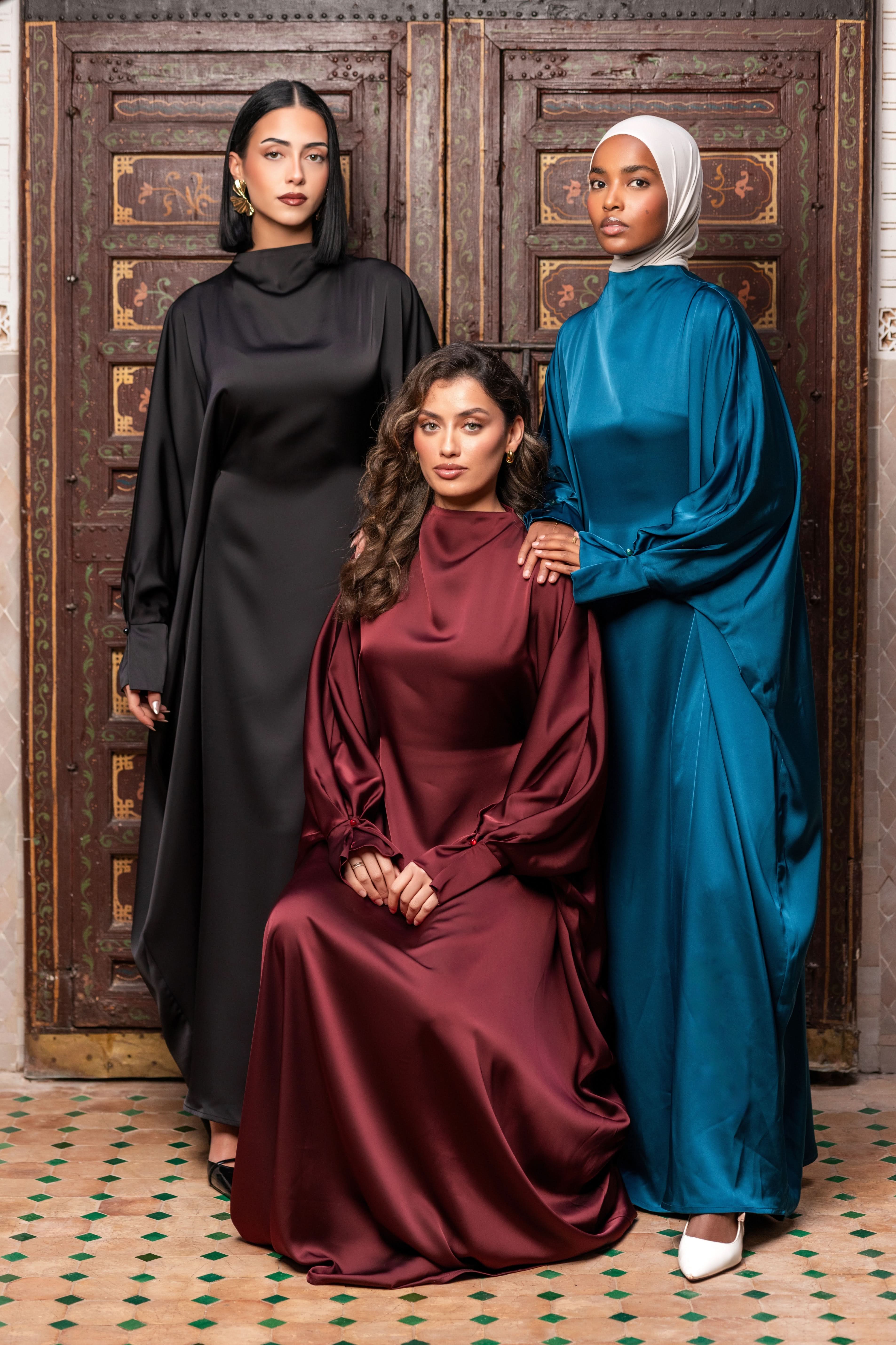 arabian satin abaya - teal - Losyana.Shop