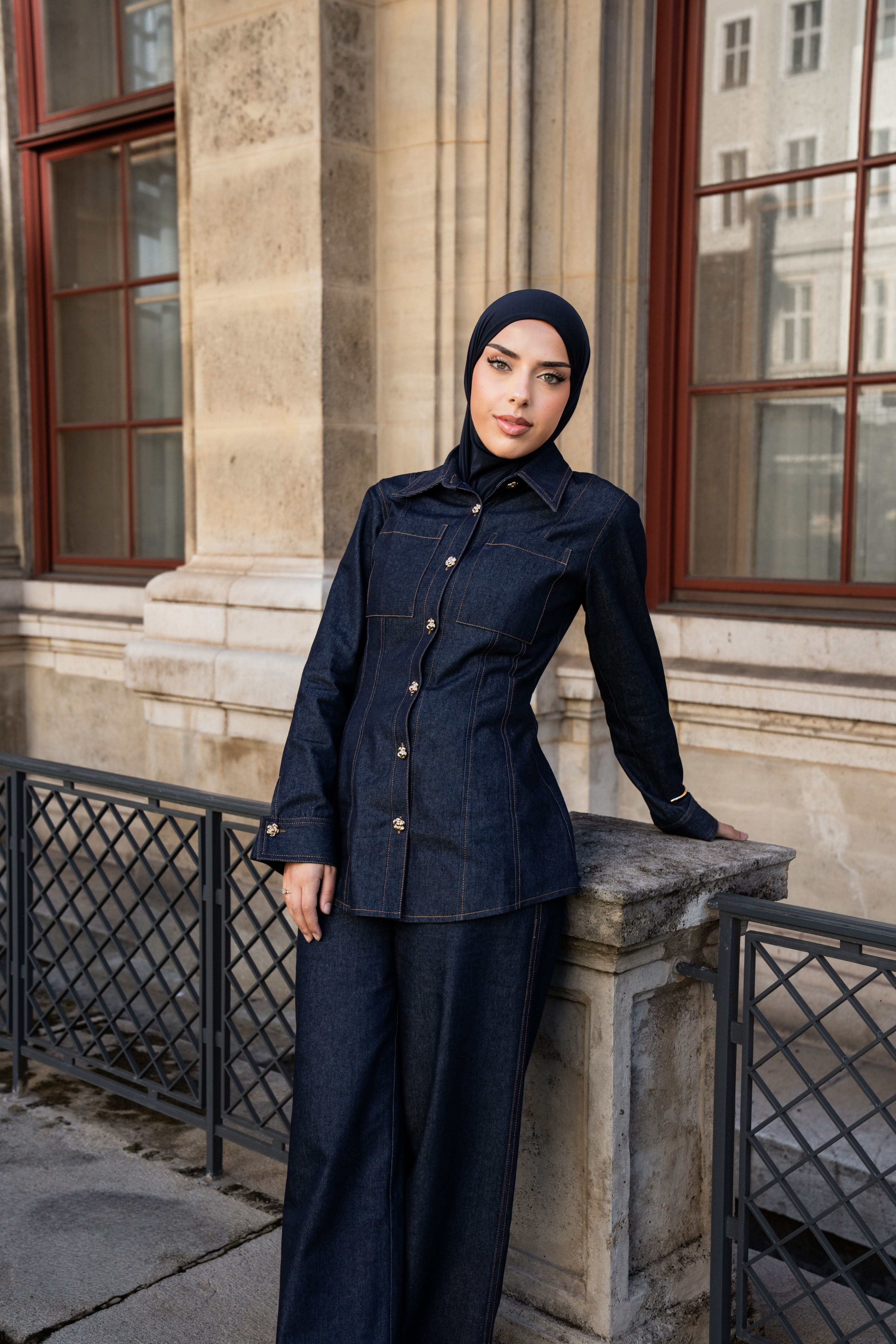 denim gold button shirt - Losyana.Shop