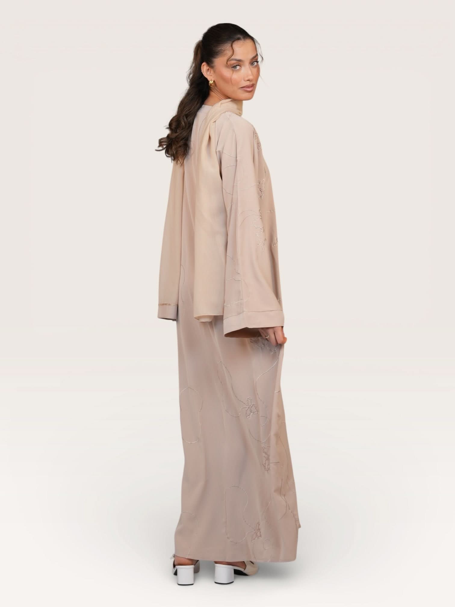 glitter abaya - beige