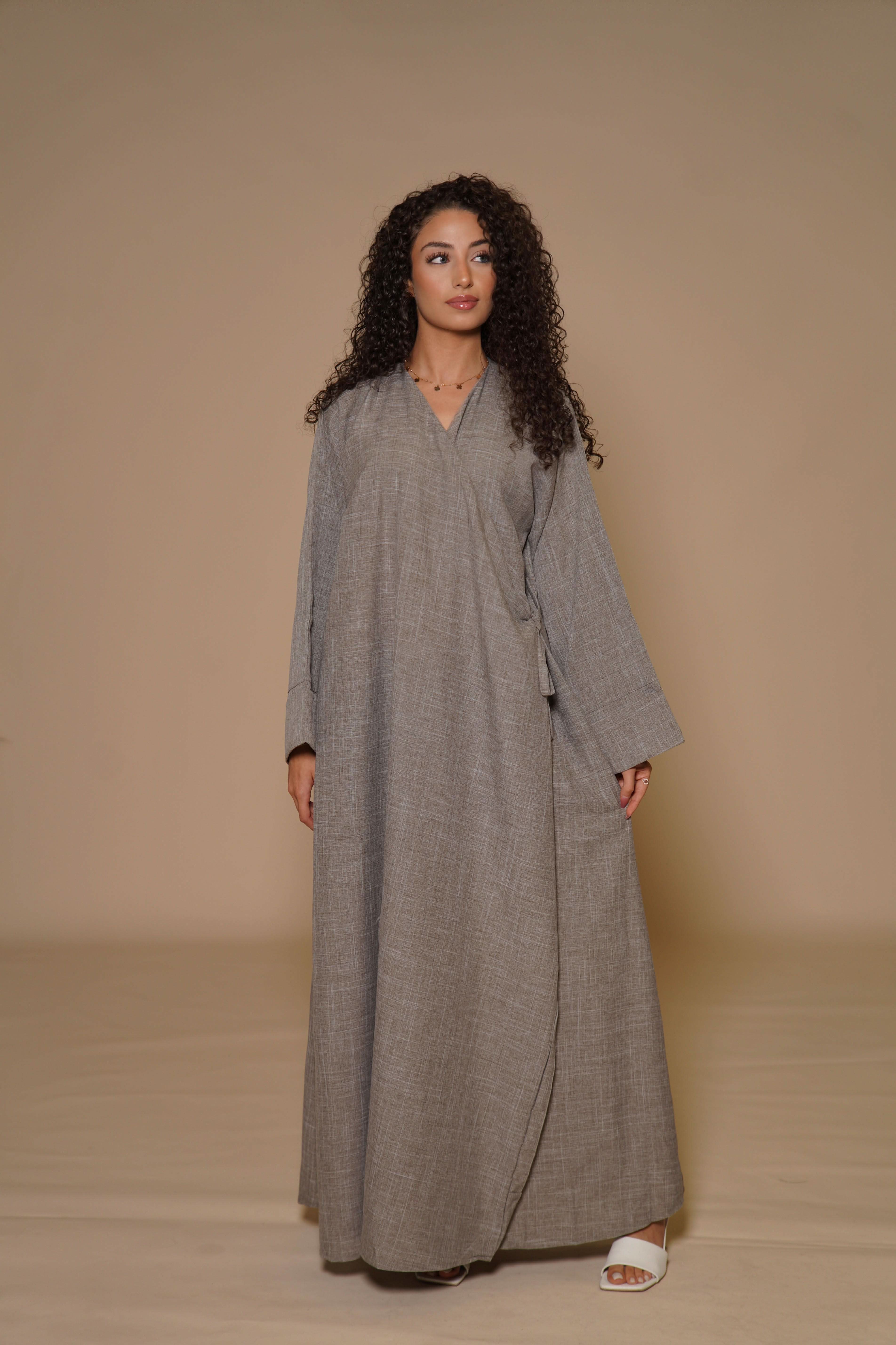 DXB Wickel Linen Abaya - venge - Losyana.Shop