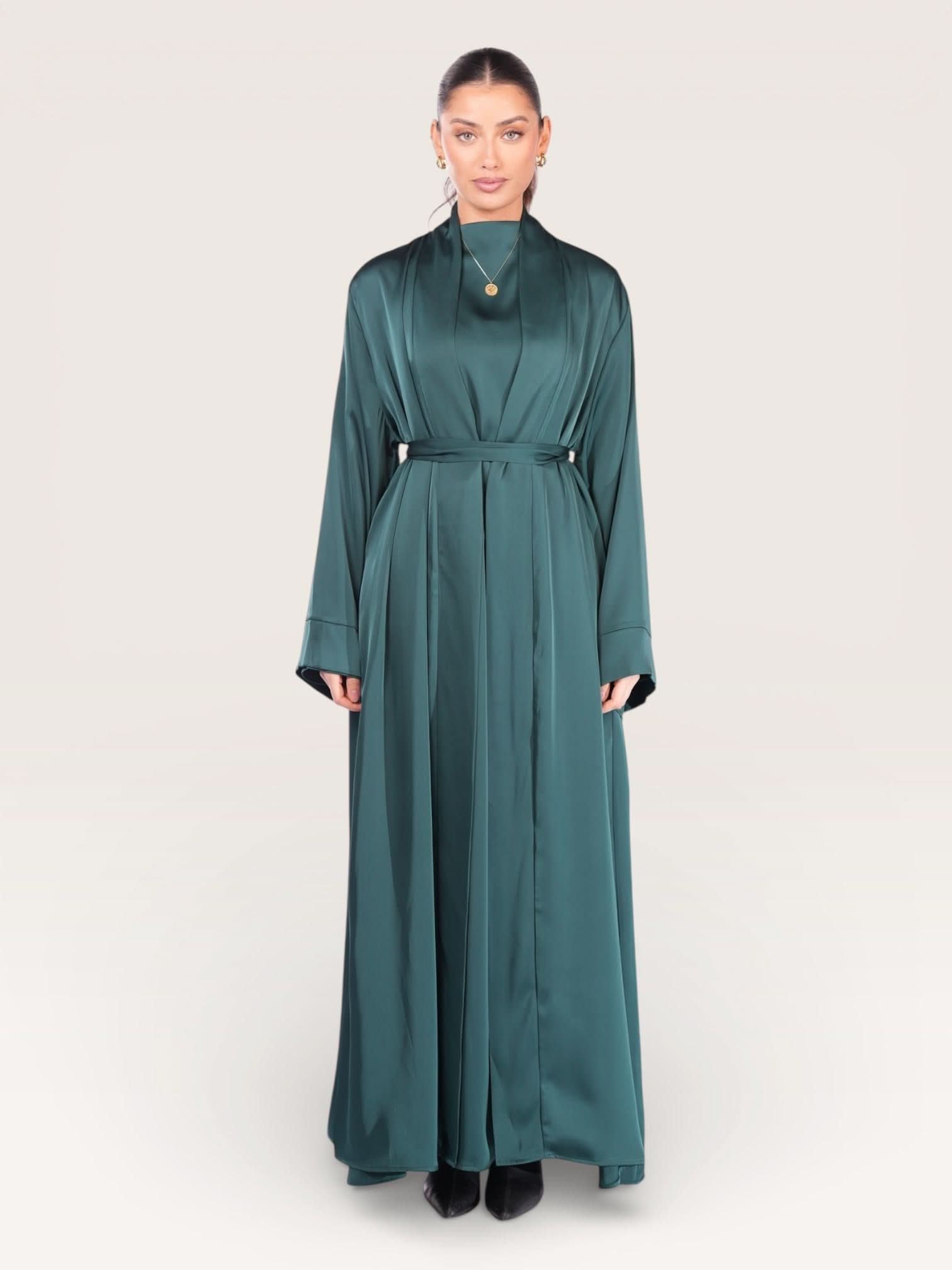 satin kimono abaya - royal green - Losyana.Shop