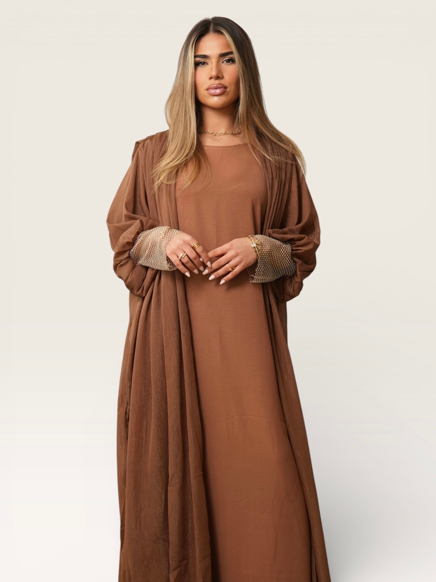 Glitter ballon Abaya - caramel - Losyana.Shop