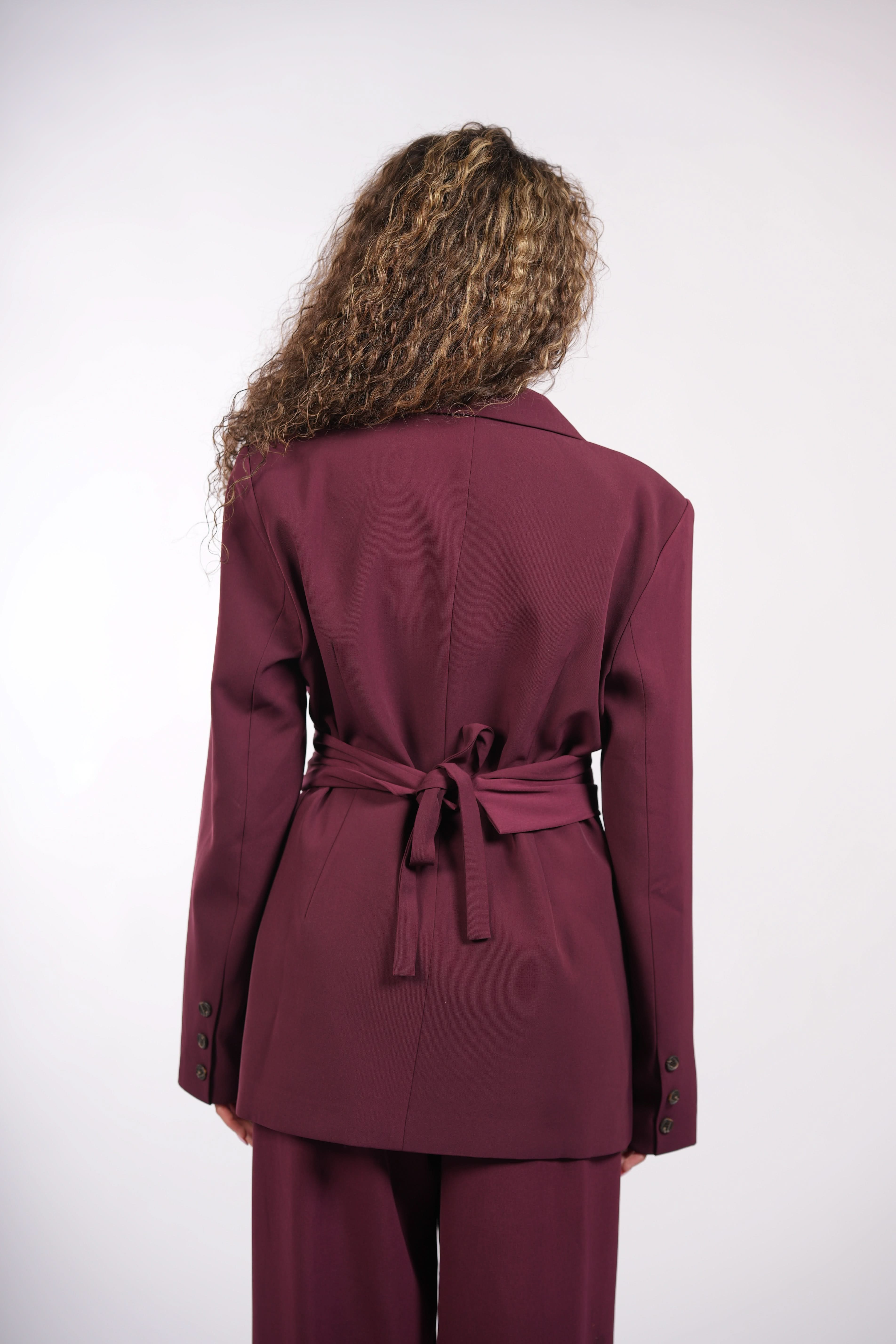 the noble belted blazer - burgundy - Losyana.Shop