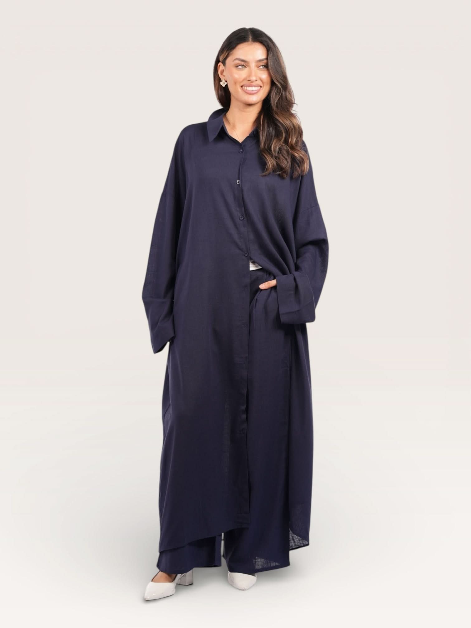 palma linen set - navy - Losyana.Shop