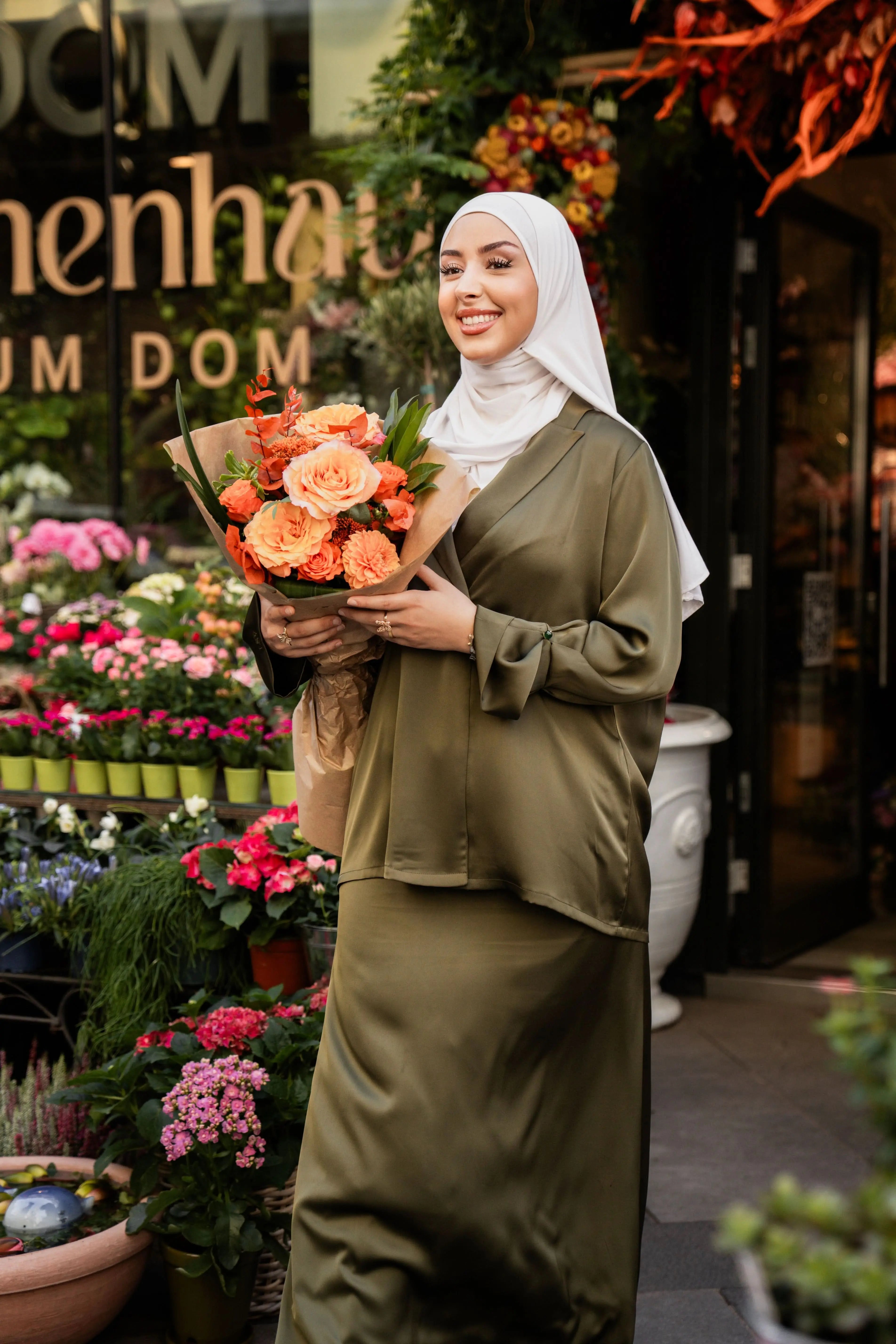 satin silk cardigan - olive - Losyana.Shop