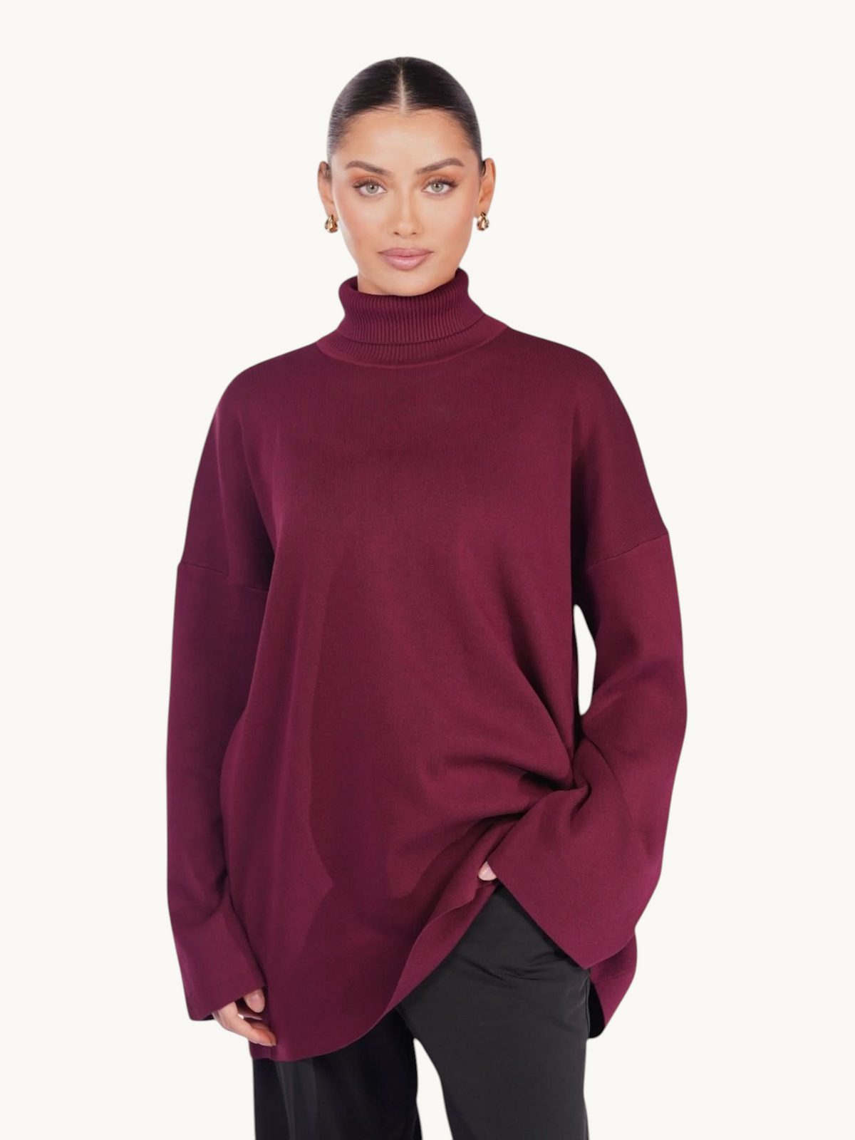Luxus-Strickoberteil in Bordeaux von Losyana.Shop, weiches, modisches Oberteil mit feiner Struktur, perfekt für elegante Looks.