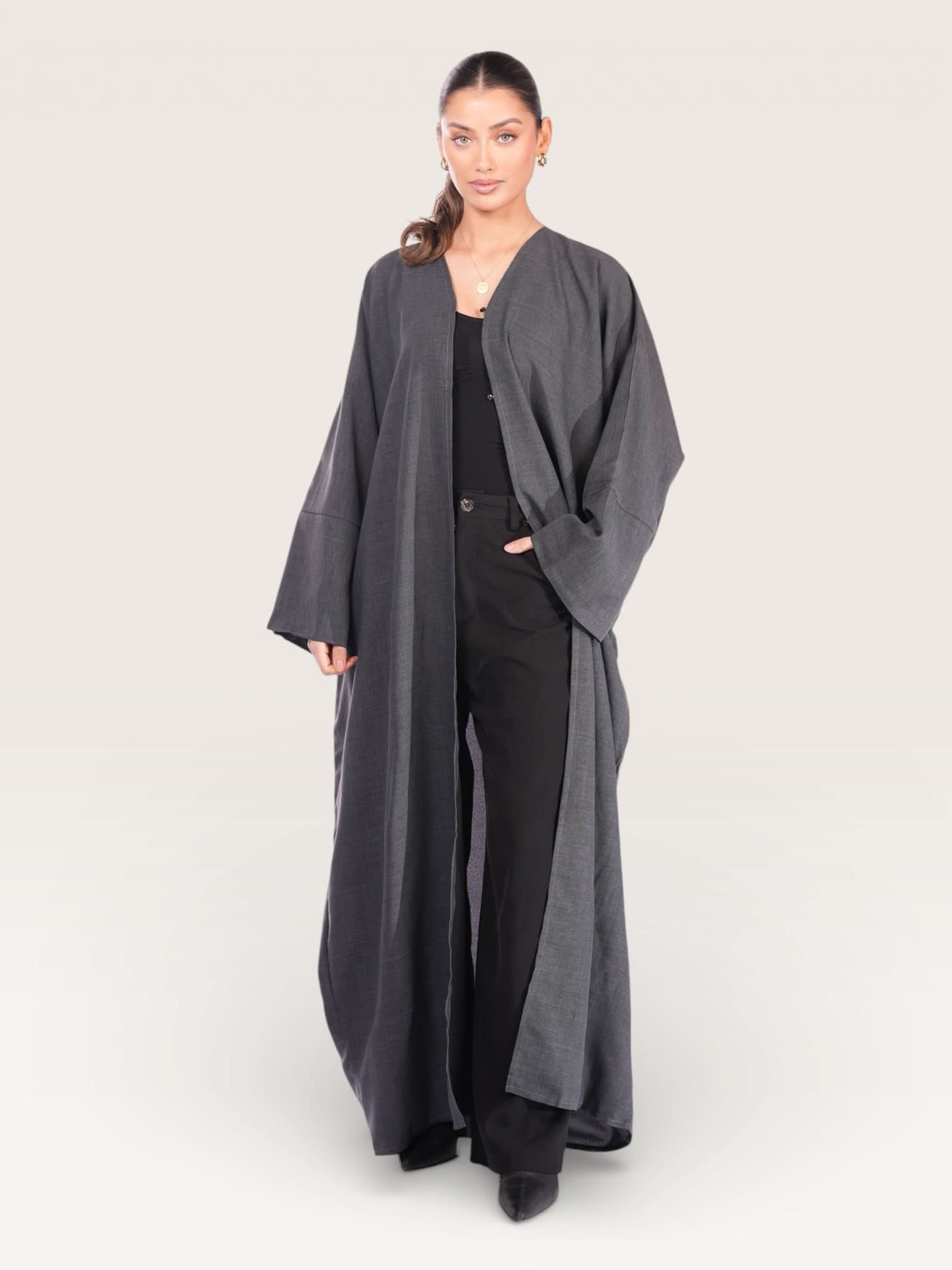 linen abaya/kimono - dark grey - Losyana.Shop