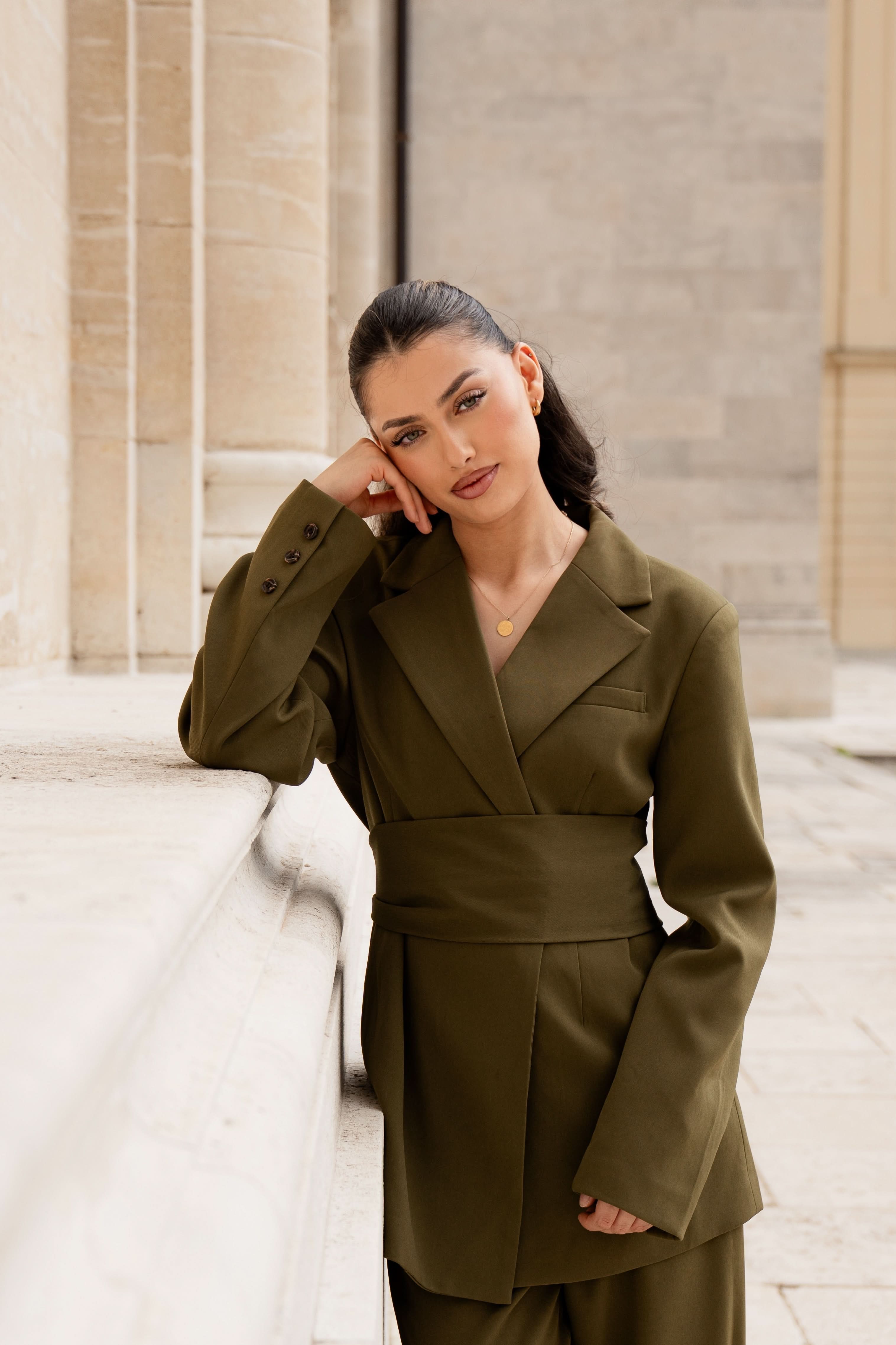 the noble belted blazer - olive - Losyana.Shop