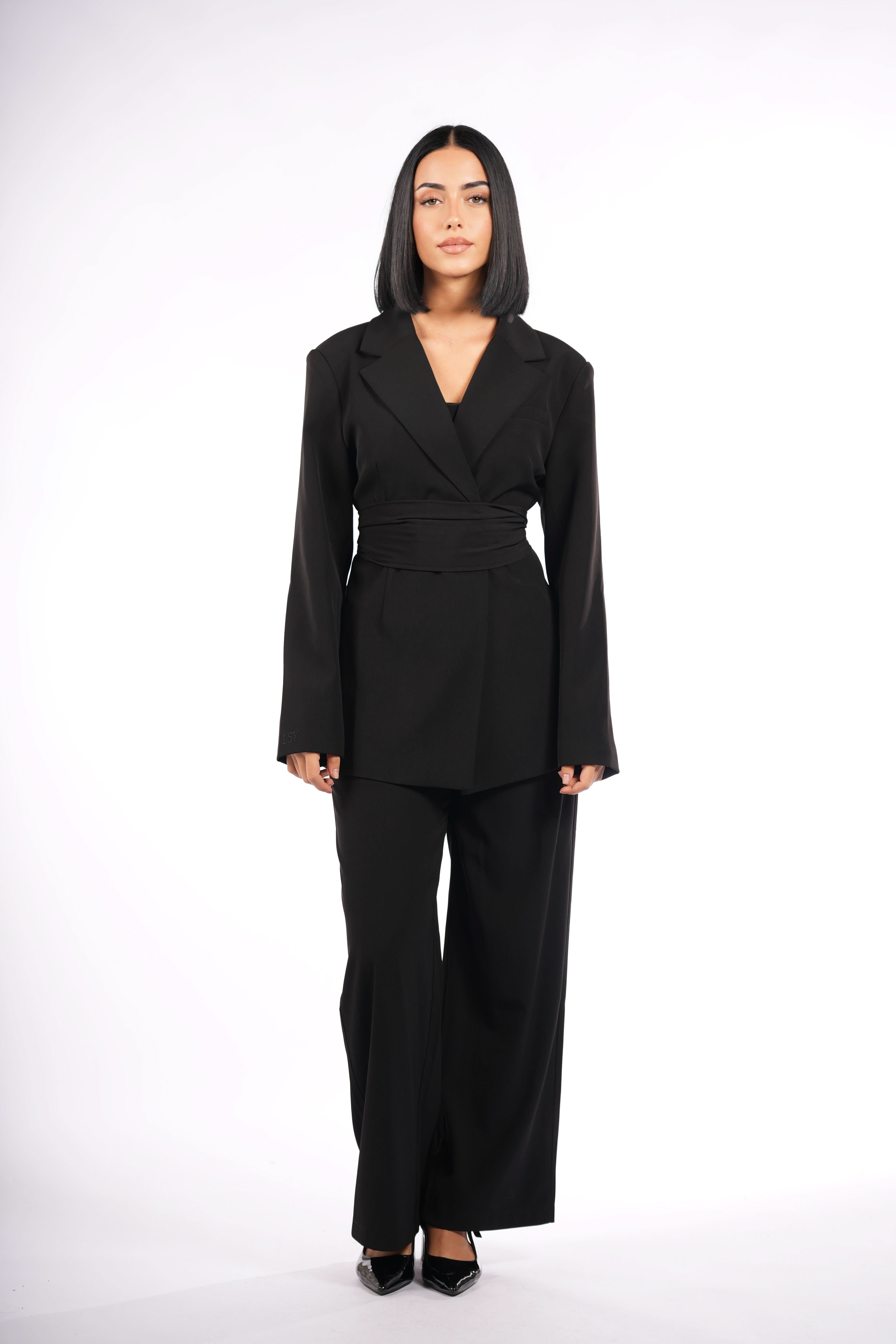 the noble belted blazer - black - Losyana.Shop