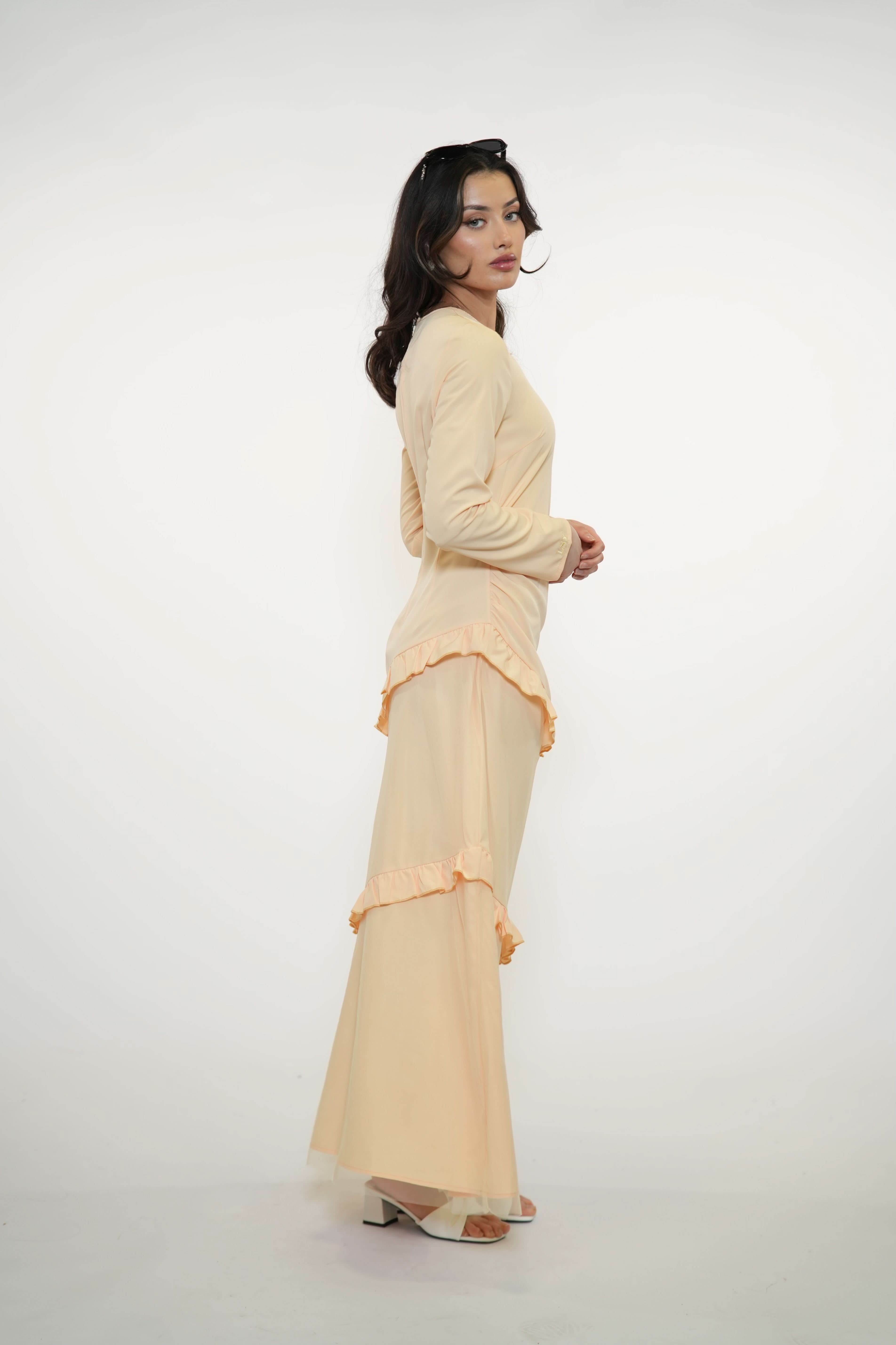 ROMANCE RUFFLE DRESS - APRICOT - Losyana.Shop