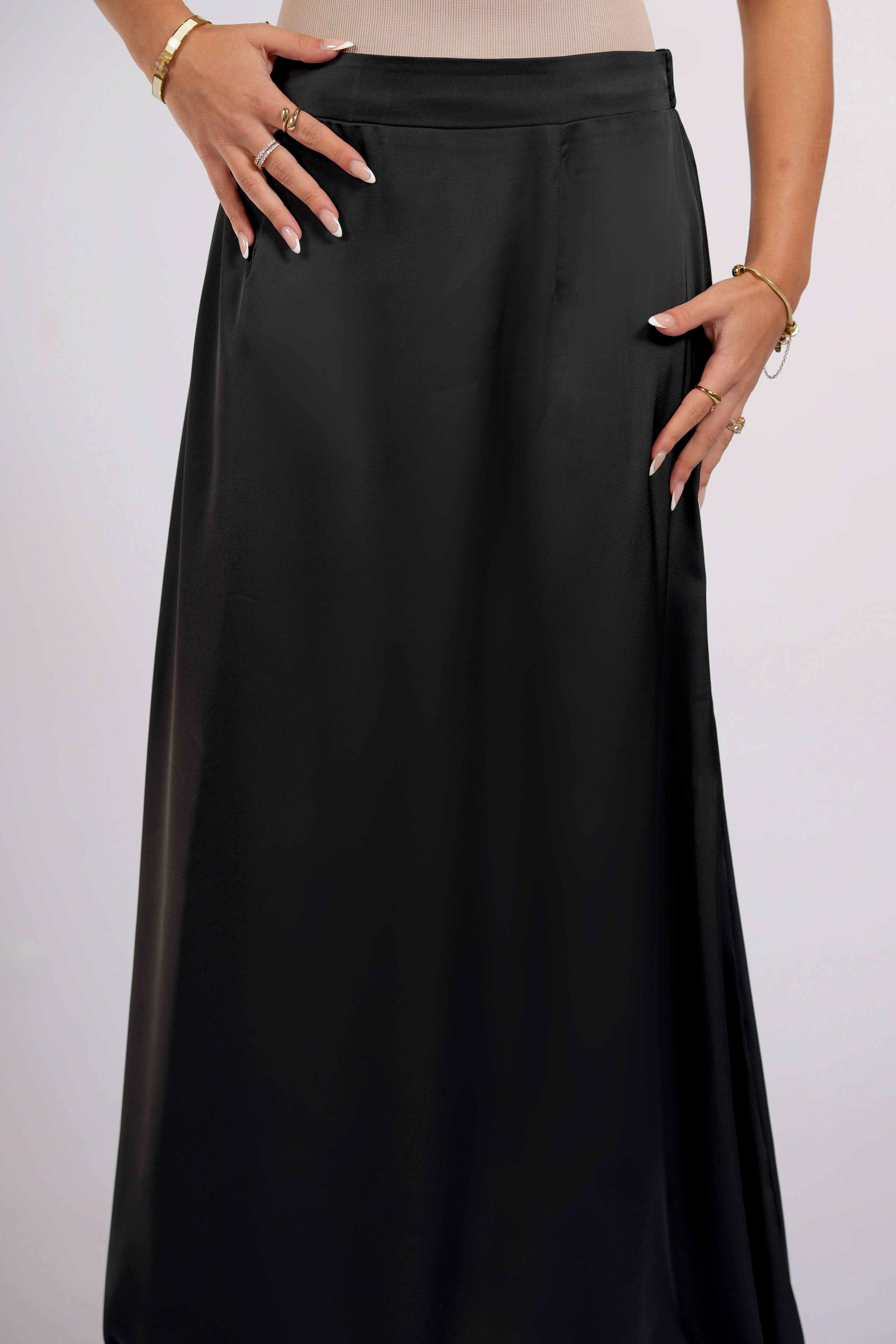 satin silk skirt - black