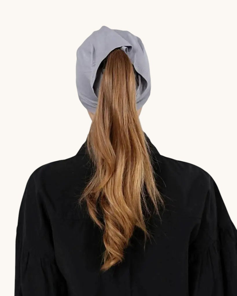 LOSYANA bone grey open back underscarf for hijab with ponytail opening, made from soft comfortable fabric