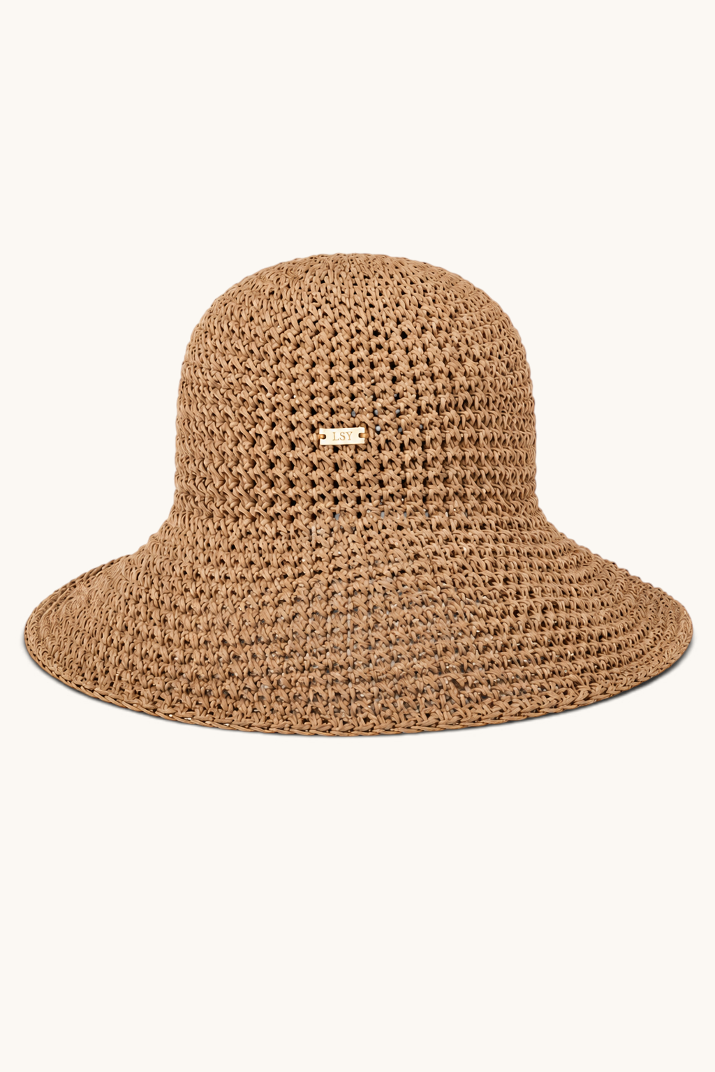 LOSYANA LSY straw hat in walnut brown with a flexible brim and small gold-tone logo plaque