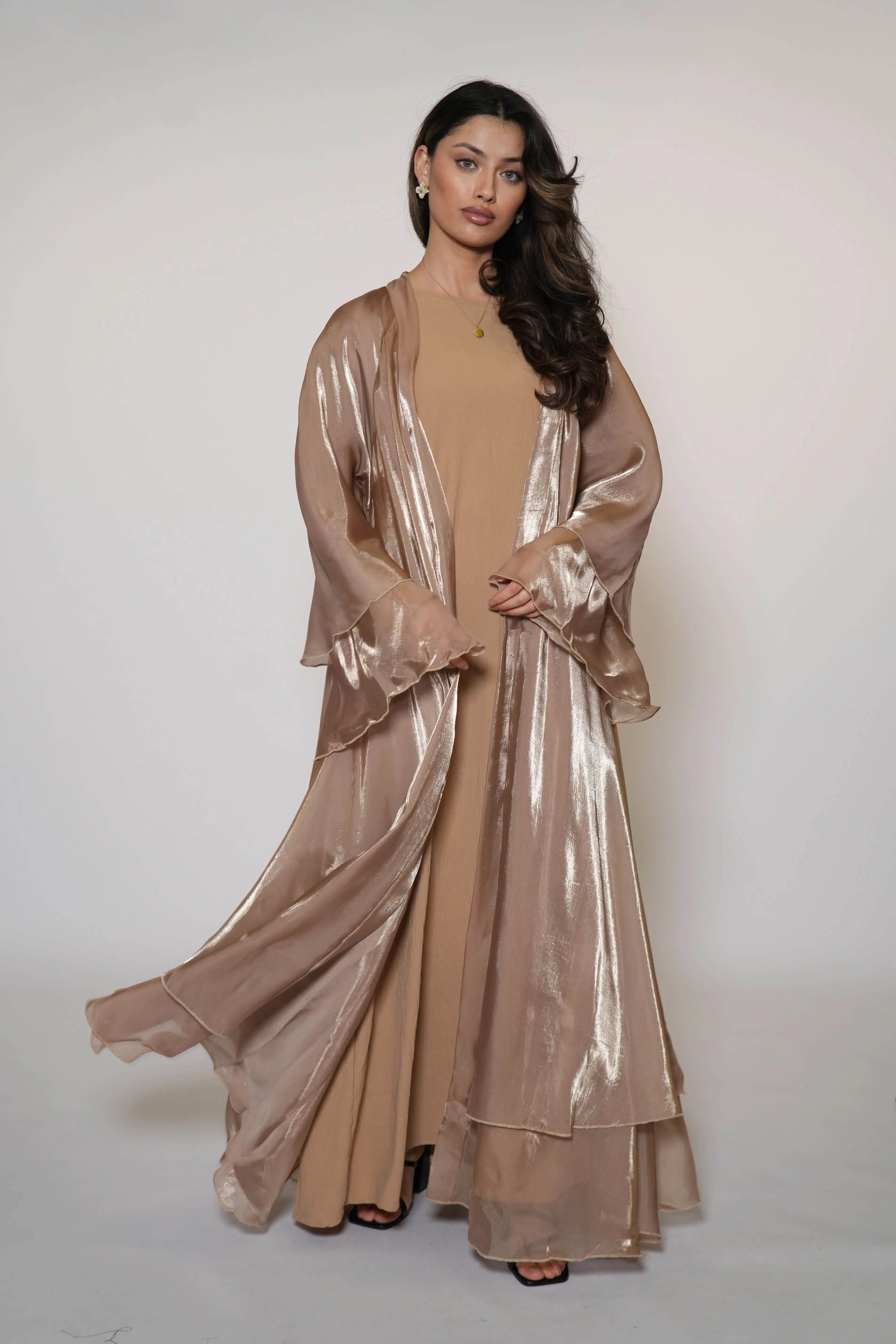 satin eid dresses Eid Dress Hotfix Rhinestones Satin Jalabiya Caftan Kaftan Dress S / Navy