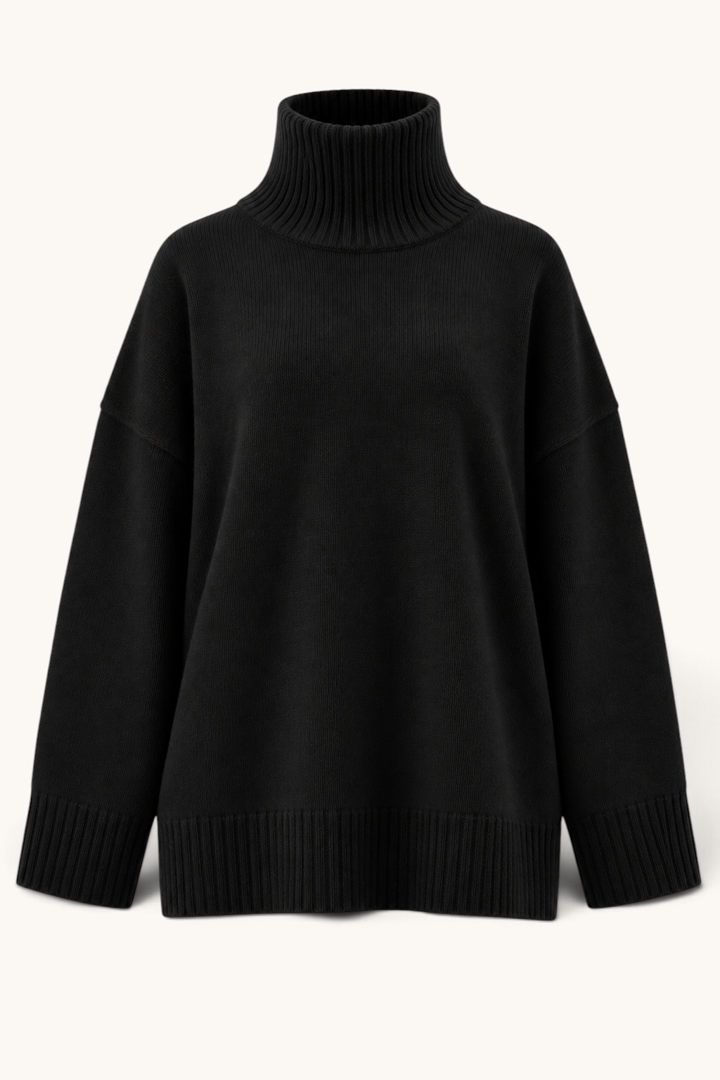 LOSYANA Wollpullover Elodie in Schwarz mit hohem Stehkragen und lockerem Schnitt aus 100% Wolle