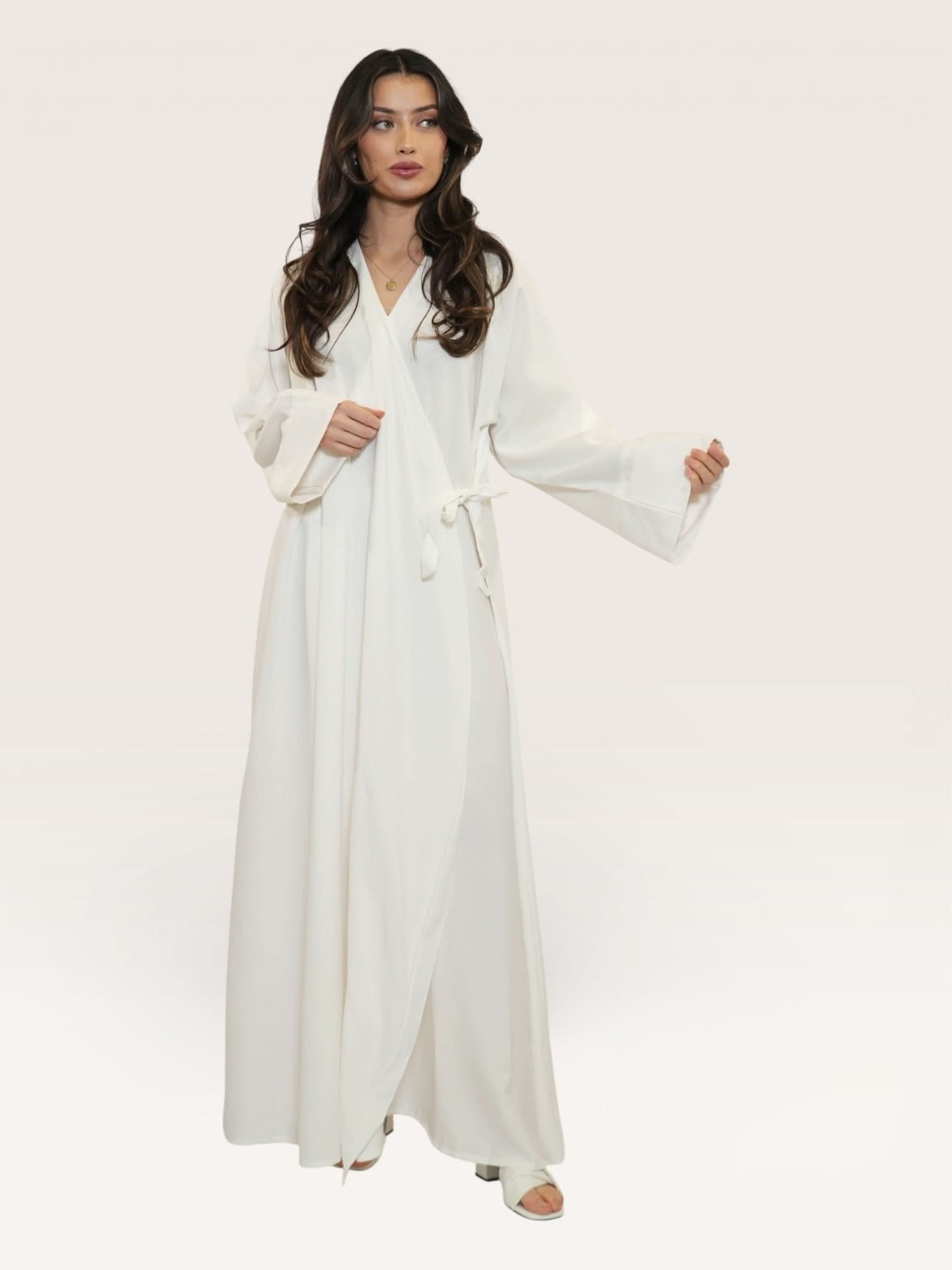 wickel linen abaya - white - Losyana.Shop