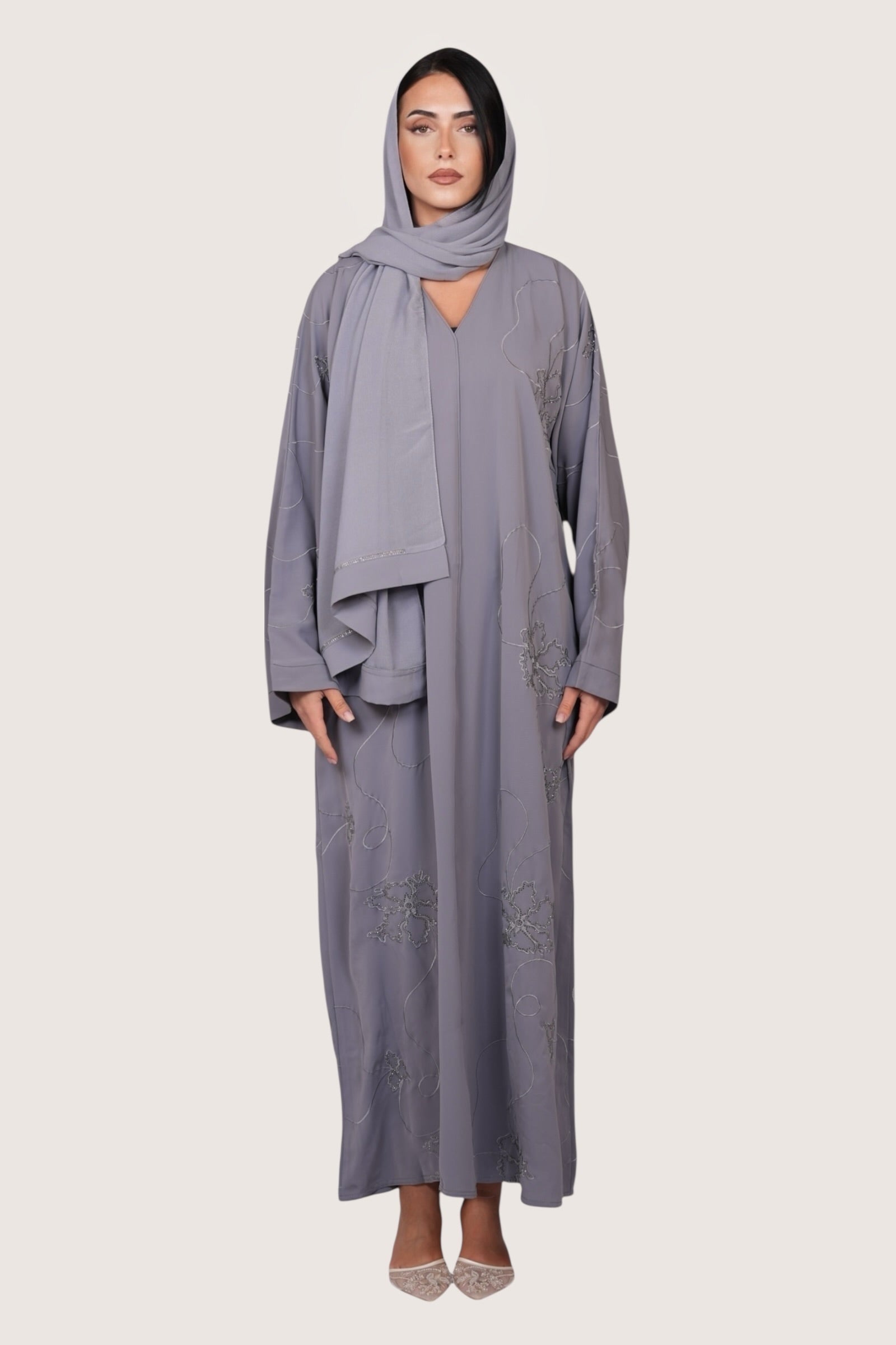 glitter abaya - light grey