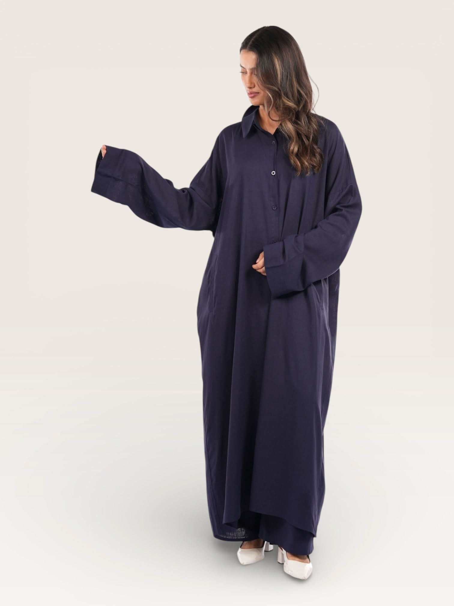 palma linen set - navy - Losyana.Shop